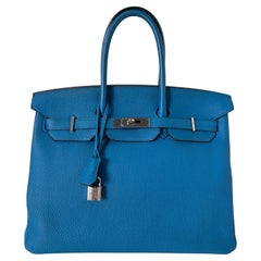 Hermes Blau Zanzibar Birkin 35 Tasche aus Zanzibar