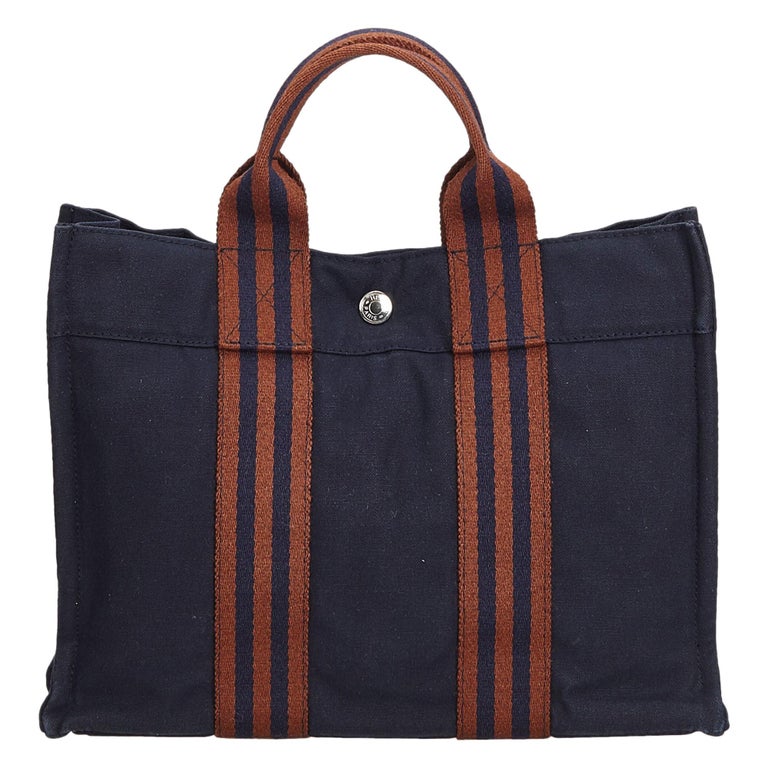 Hermes Blue Navy Canvas Fabric Fourre Tout PM France at 1stDibs