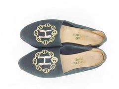 Hermès Blue Navy Eusebio Horsebit H Logo Espadrilles 232489 Flats