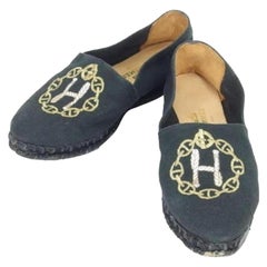 Hermès Blue Navy Eusebio Horsebit H Logo Espadrilles 232489 Flats