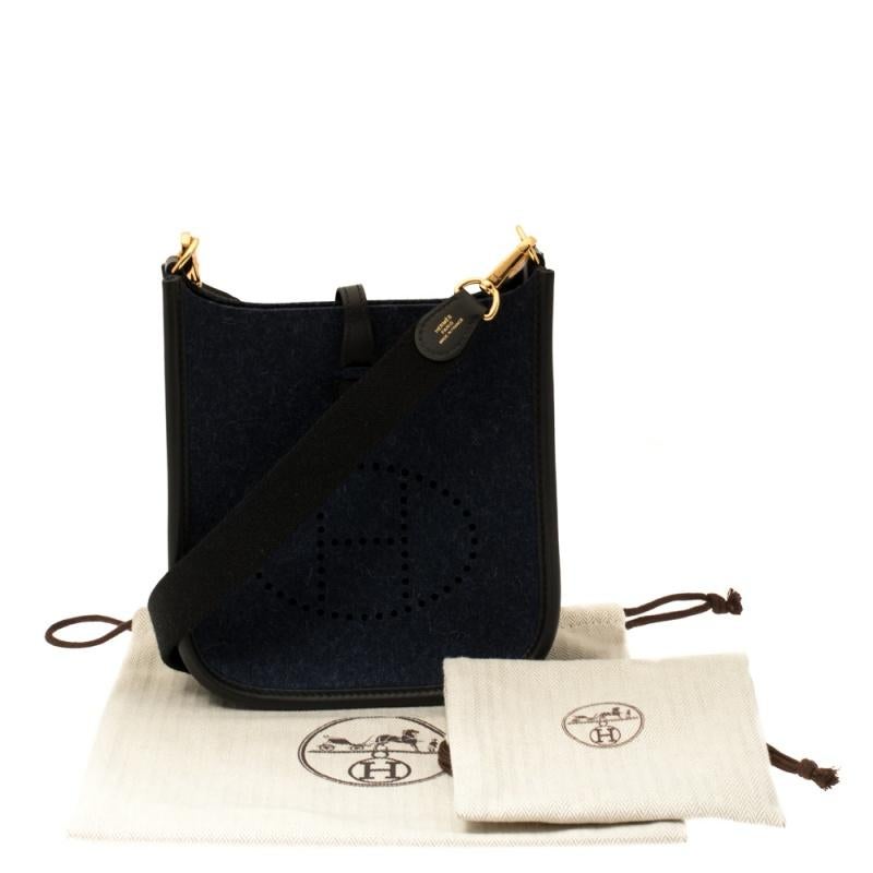 Hermes Blue Nuit/Black Feutre and Swift Leather Evelyne I TPM Bag 7