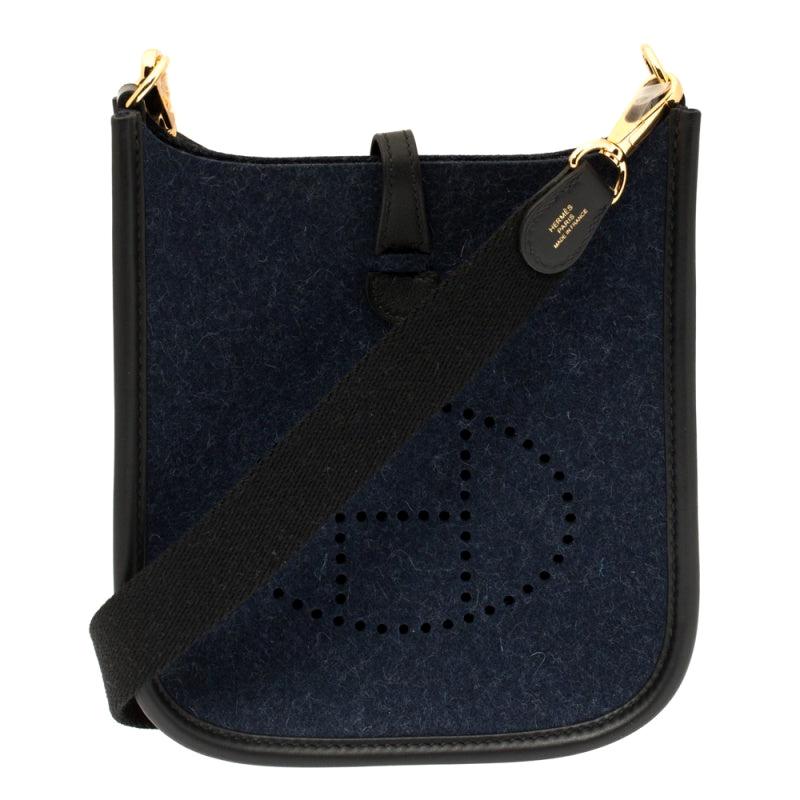 Hermes Blue Nuit/Black Feutre and Swift Leather Evelyne I TPM Bag