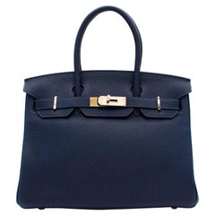 Hermes Blue Nuit Clemence Leather Birkin 30