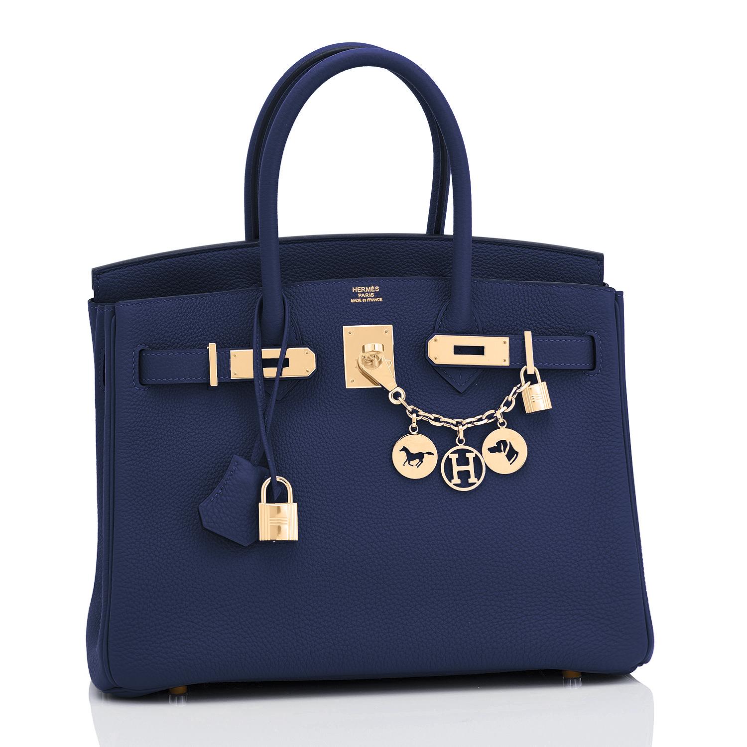 Hermes Bleu Nuit Deep Navy Birkin 30cm Togo Gold Bag Z Stamp, 2021
Devastatingly gorgeous! Ultimate gift!
Brand New in Box.  Store Fresh.  Pristine Condition (with plastic on hardware).
Just purchased from Hermes store! Bag bears new interior 2021 Z