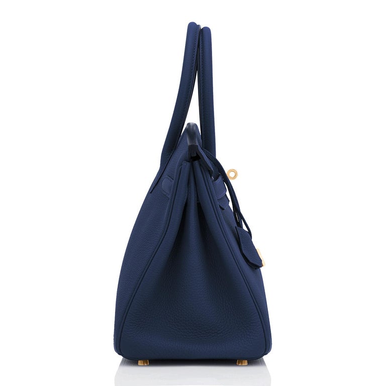 Hermes 30cm Birkin Bag Blue Nuit Togo Women's Handbag Sale