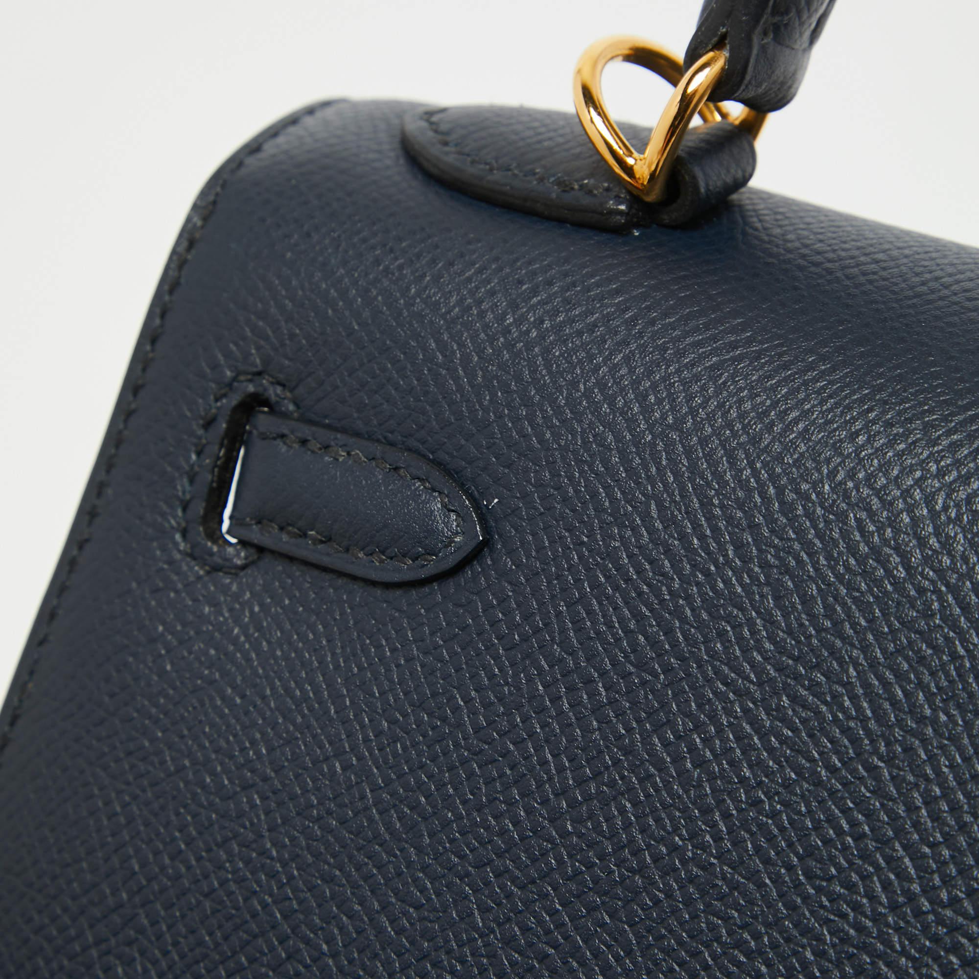 Hermes Blue Nuit Epsom Leather Gold Finish Kelly Sellier 25 Bag 8