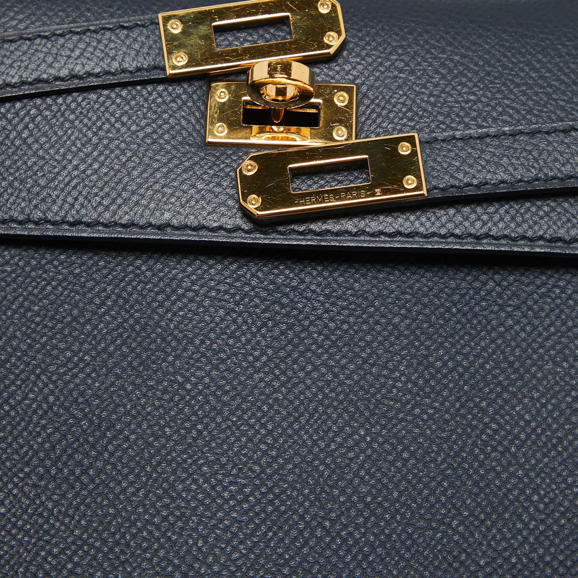 Hermes Blue Nuit Epsom Leather Gold Finish Kelly Sellier 25 Bag 10