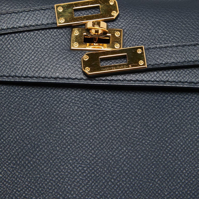 Hermes Blue Nuit Epsom Leather Gold Finish Kelly Sellier 25 Bag Hermes