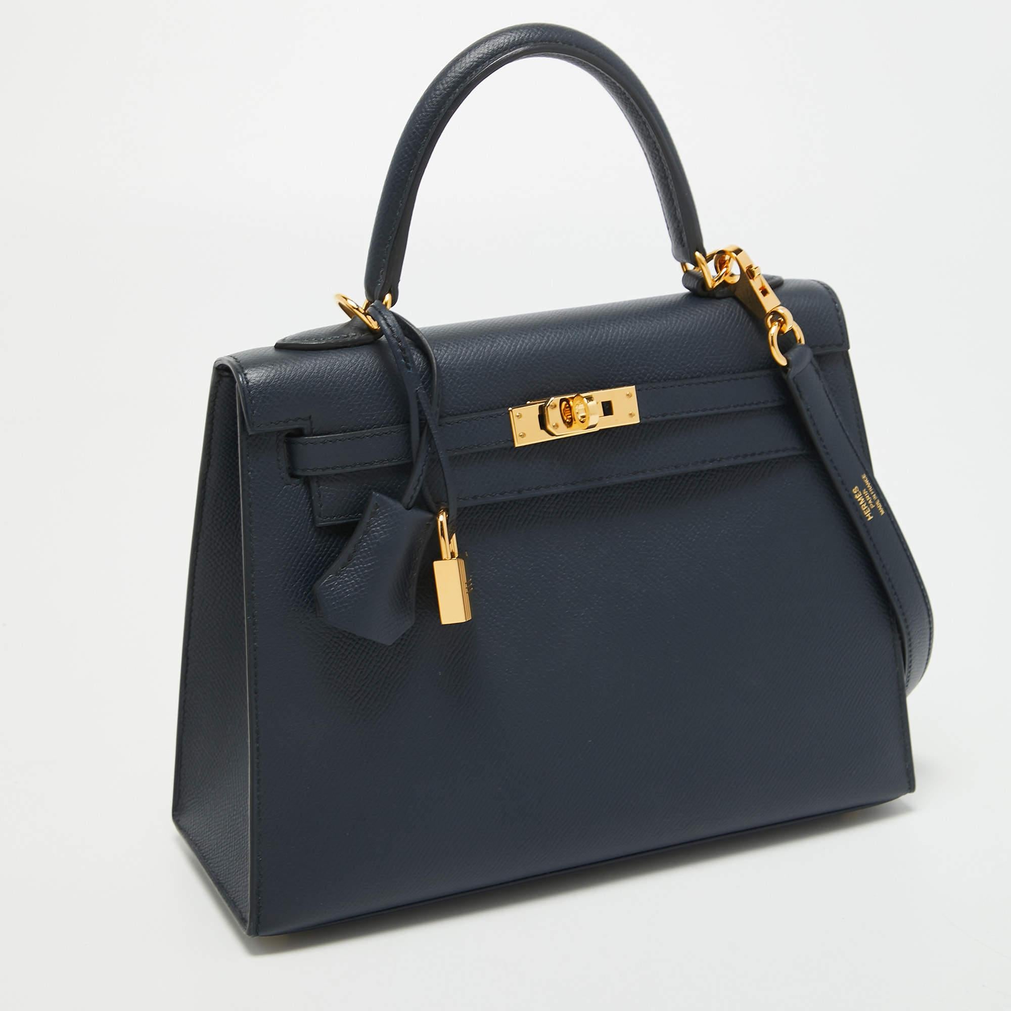 Women's Hermes Blue Nuit Epsom Leather Gold Finish Kelly Sellier 25 Bag