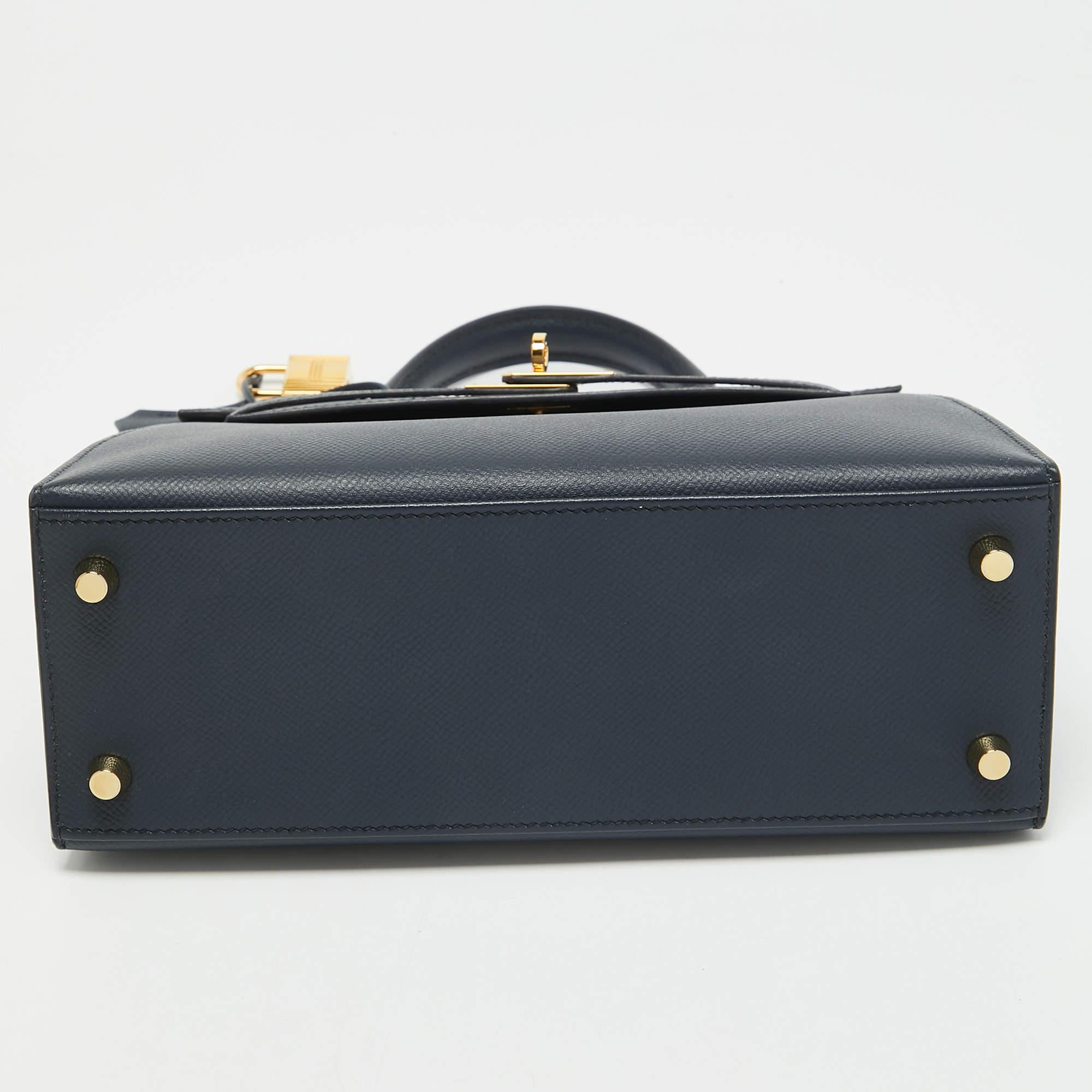 Hermes Blue Nuit Epsom Leather Gold Finish Kelly Sellier 25 Bag 1