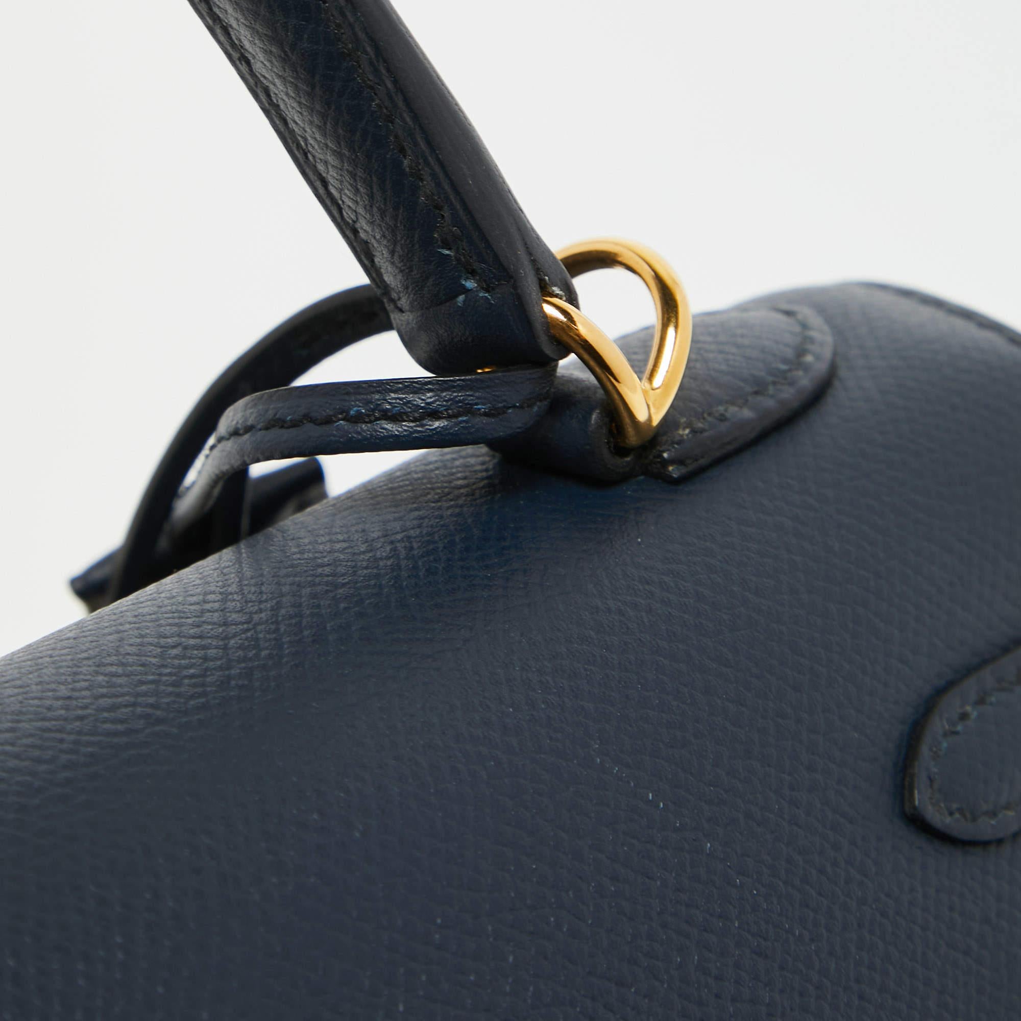 Hermes Blue Nuit Epsom Leather Gold Finish Kelly Sellier 25 Bag 3