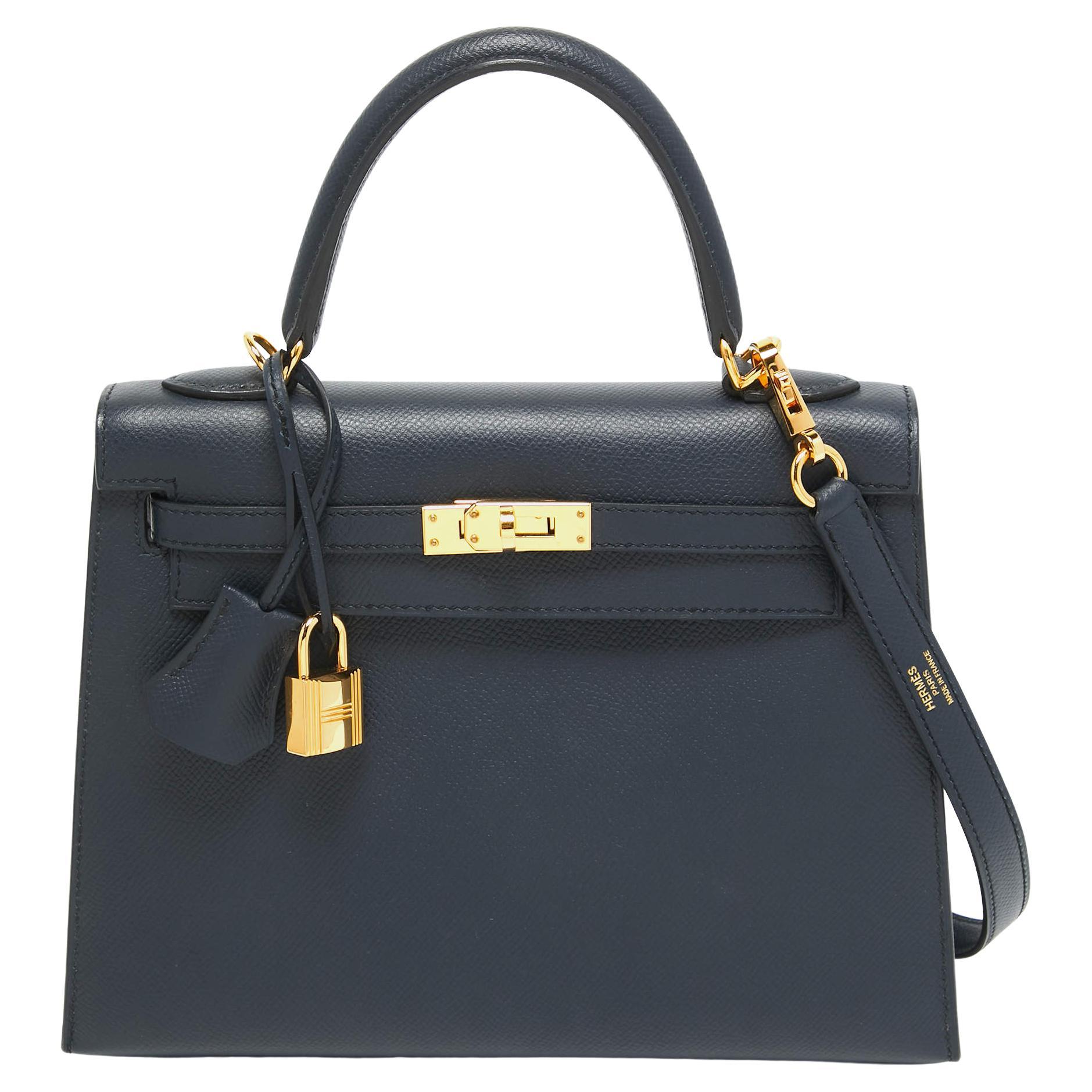Hermes Blue Nuit Epsom Leather Gold Finish Kelly Sellier 25 Bag