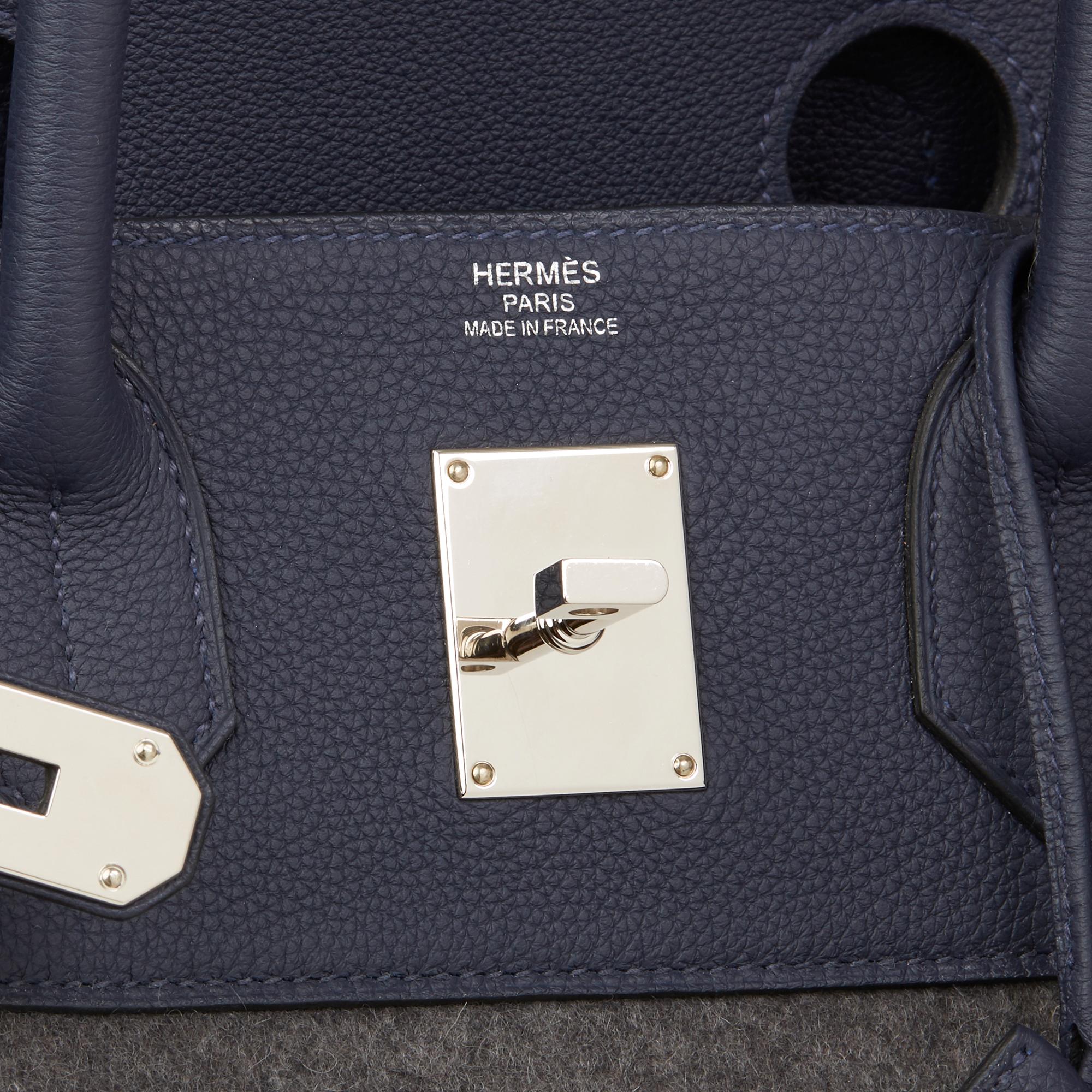 Hermes Blue Nuit Togo Leather & Gris Moyen Todoo Feutre Birkin 40cm HAC 1
