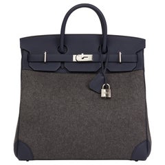 Hermes Blue Nuit Togo Leather & Gris Moyen Todoo Feutre Birkin 40cm HAC