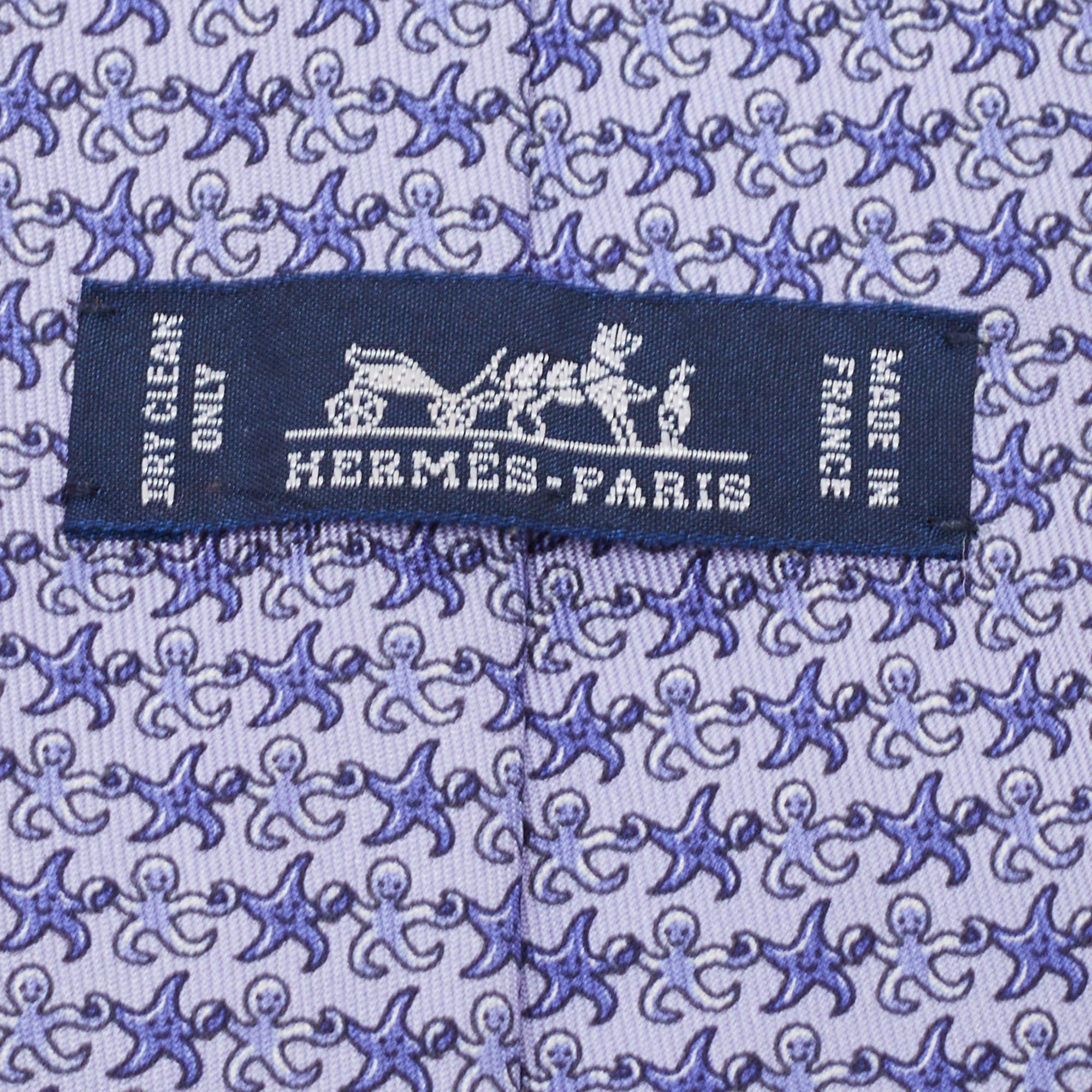 Hermes Blue Octopus & Starfish Print Silk Tie In Good Condition In Dubai, Al Qouz 2
