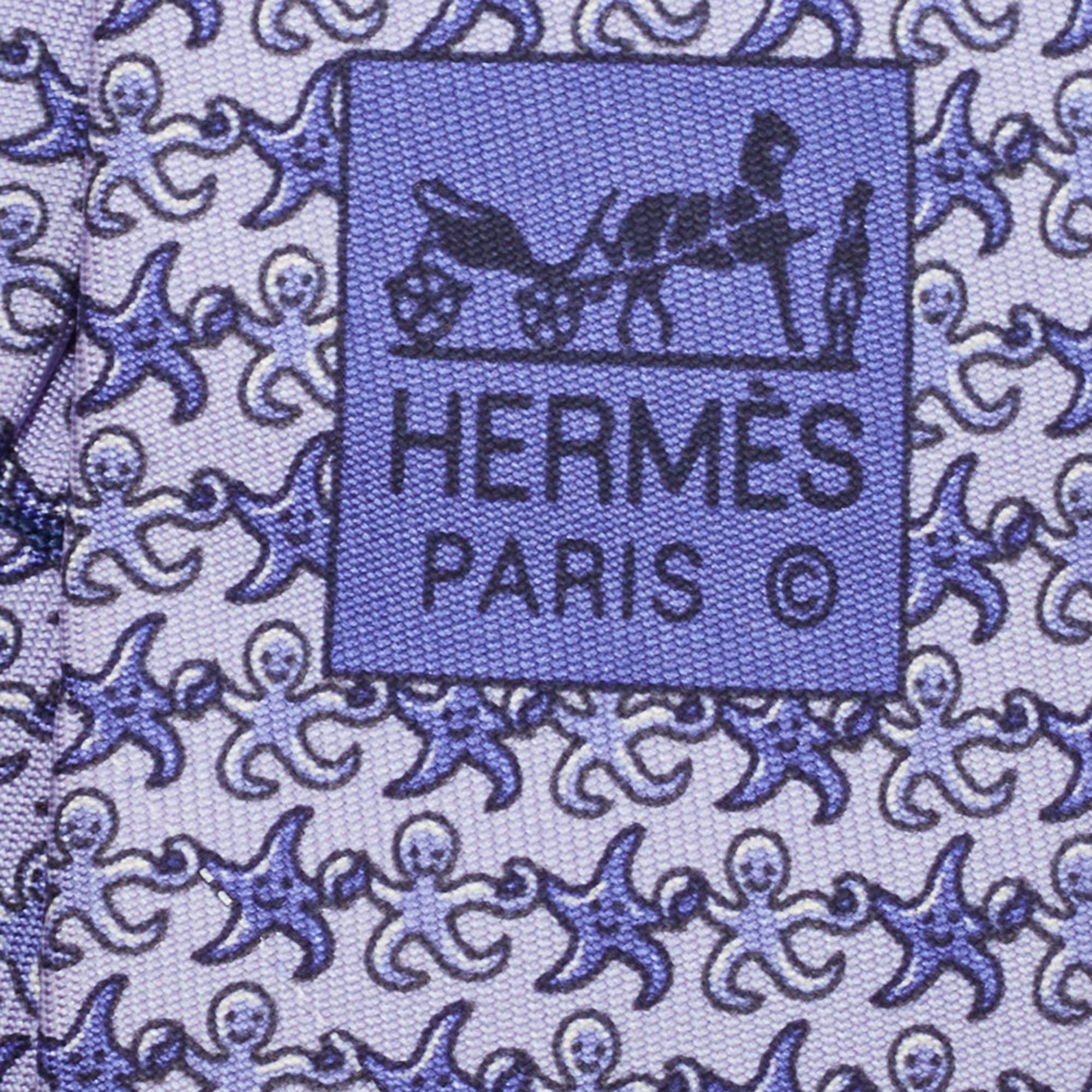 Women's or Men's Hermes Blue Octopus & Starfish Print Silk Tie