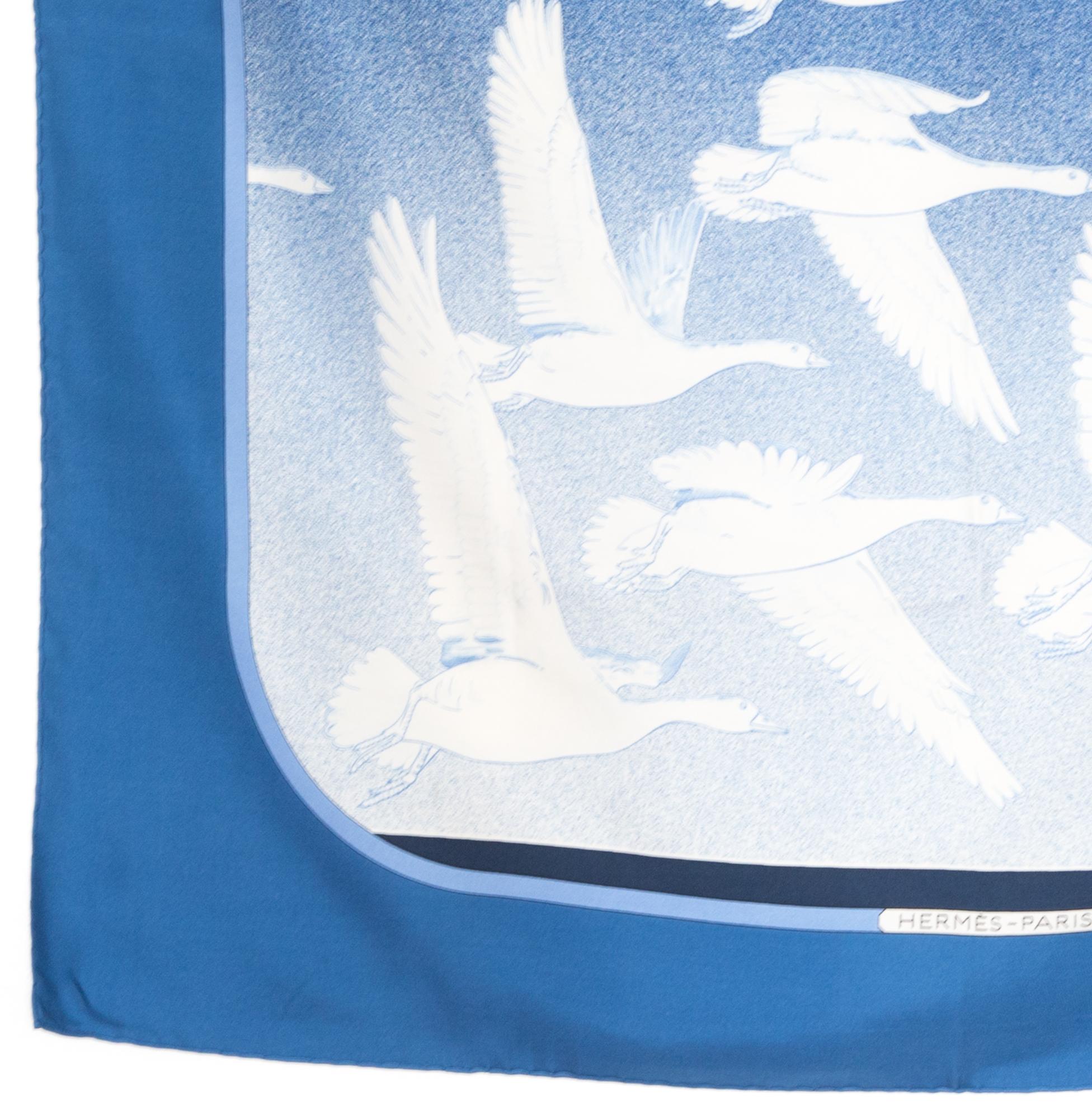 Women's or Men's Hermes Blue Oiseaux Migrateurs by C. Latham Silk Scarf