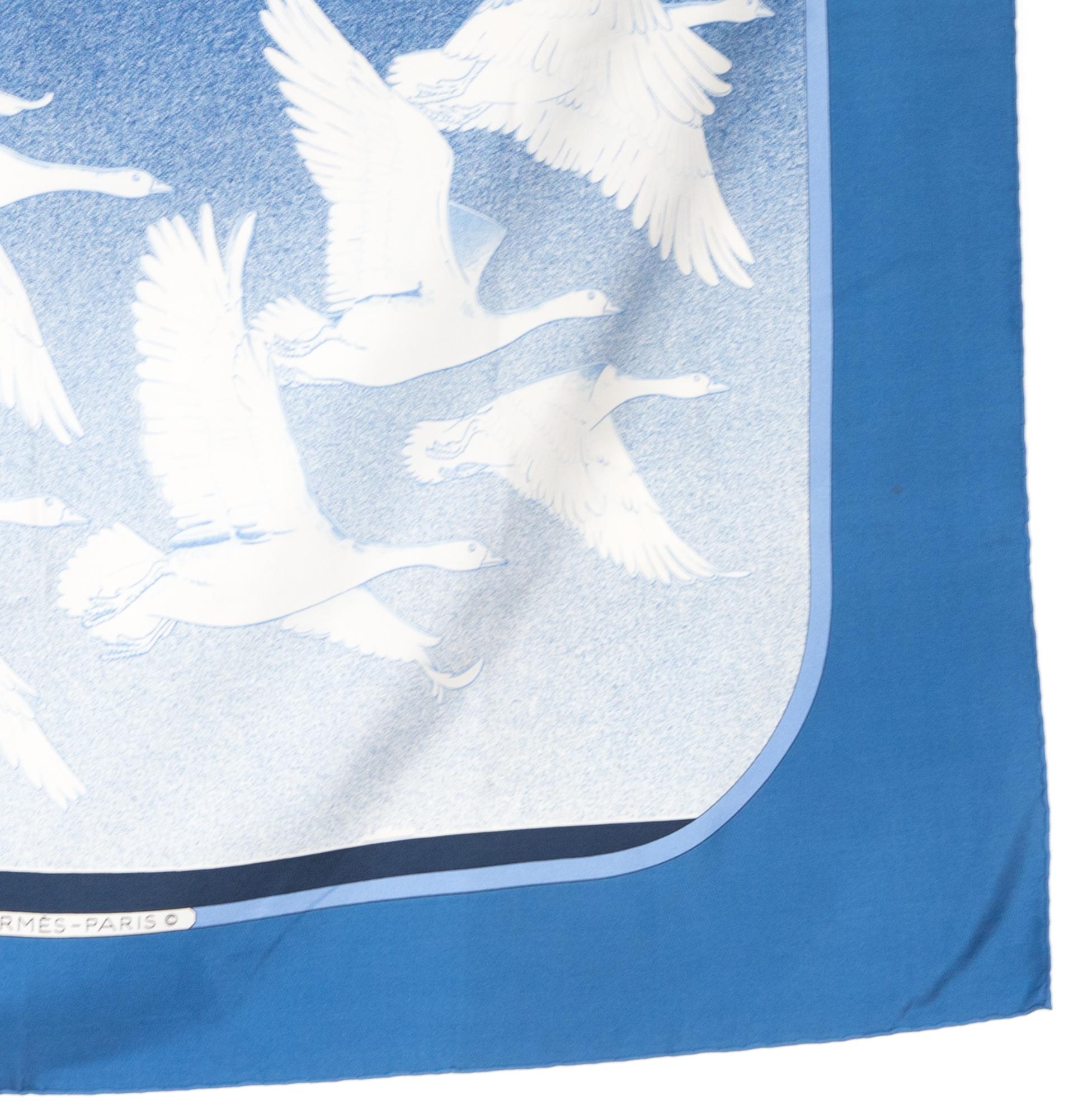 Hermes Blue Oiseaux Migrateurs by C. Latham Silk Scarf 1