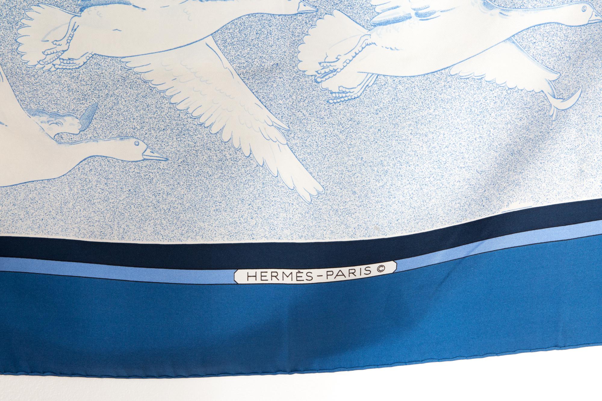 Hermes Blue Oiseaux Migrateurs by C. Latham Silk Scarf 2
