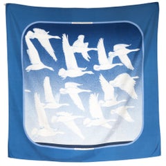 Hermes Blue Oiseaux Migrateurs by Cathy Latham Silk Scarf