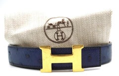 Hermès Blue Ostrich 24mm Reversible H Logo Kit 867939 Belt