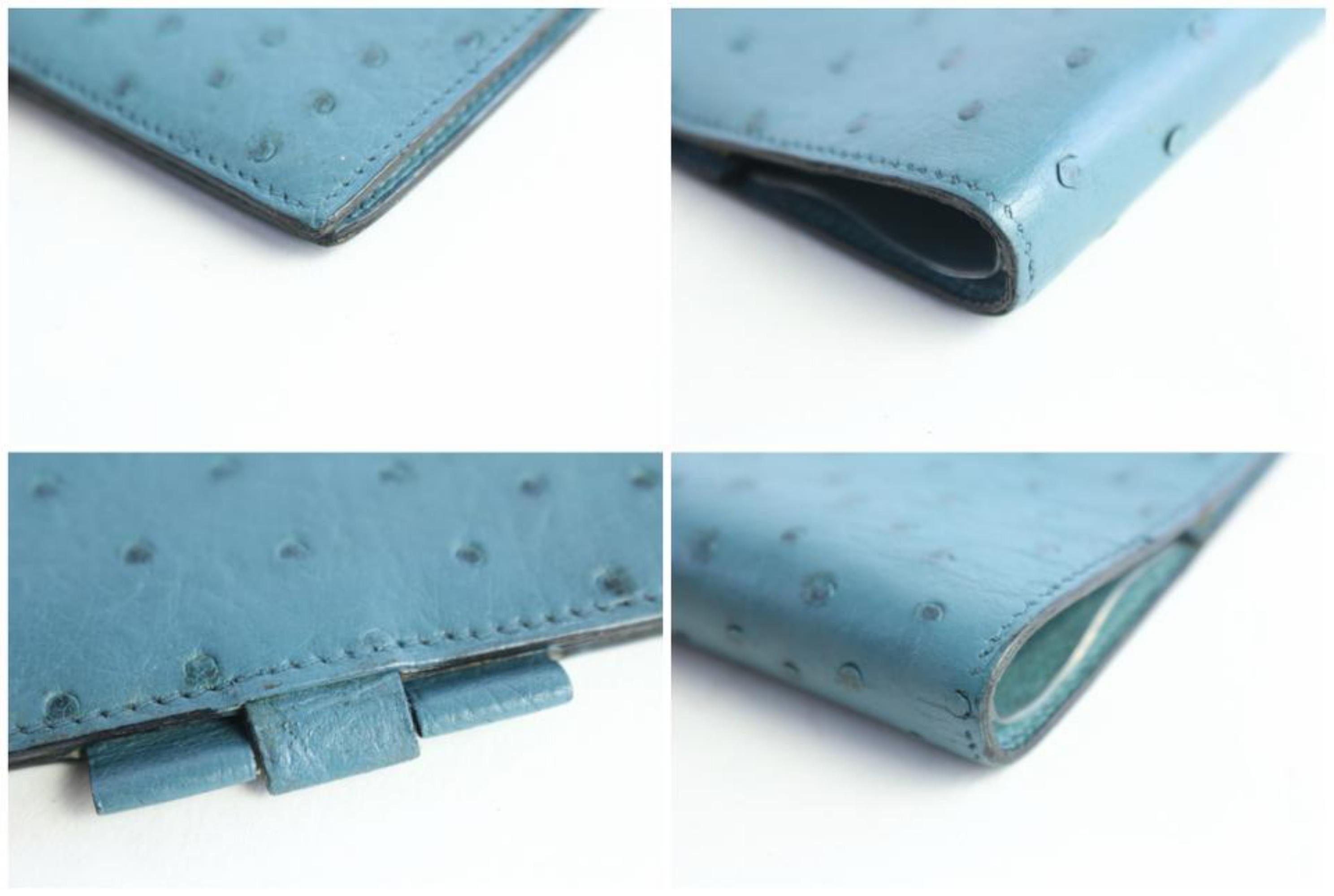 Hermès Blue Ostrich Leather Vision Large Agenda Notebook Cover 7hz0821 Tech  For Sale 7