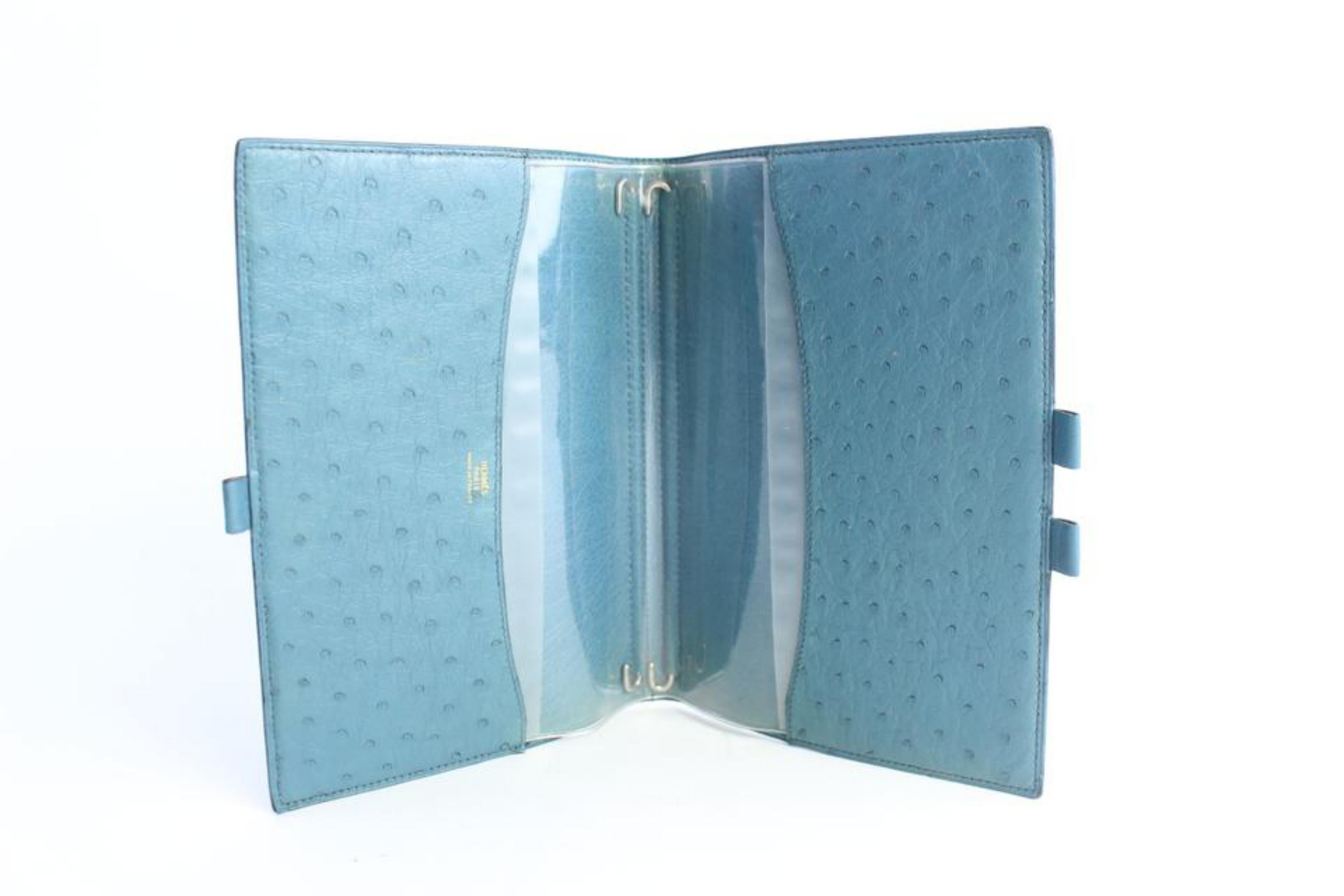 Women's Hermès Blue Ostrich Leather Vision Large Agenda Notebook Cover 7hz0821 Tech For Sale
