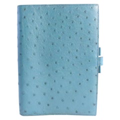 Vintage Hermès Blue Ostrich Leather Vision Large Agenda Notebook Cover 7hz0821 Tech 