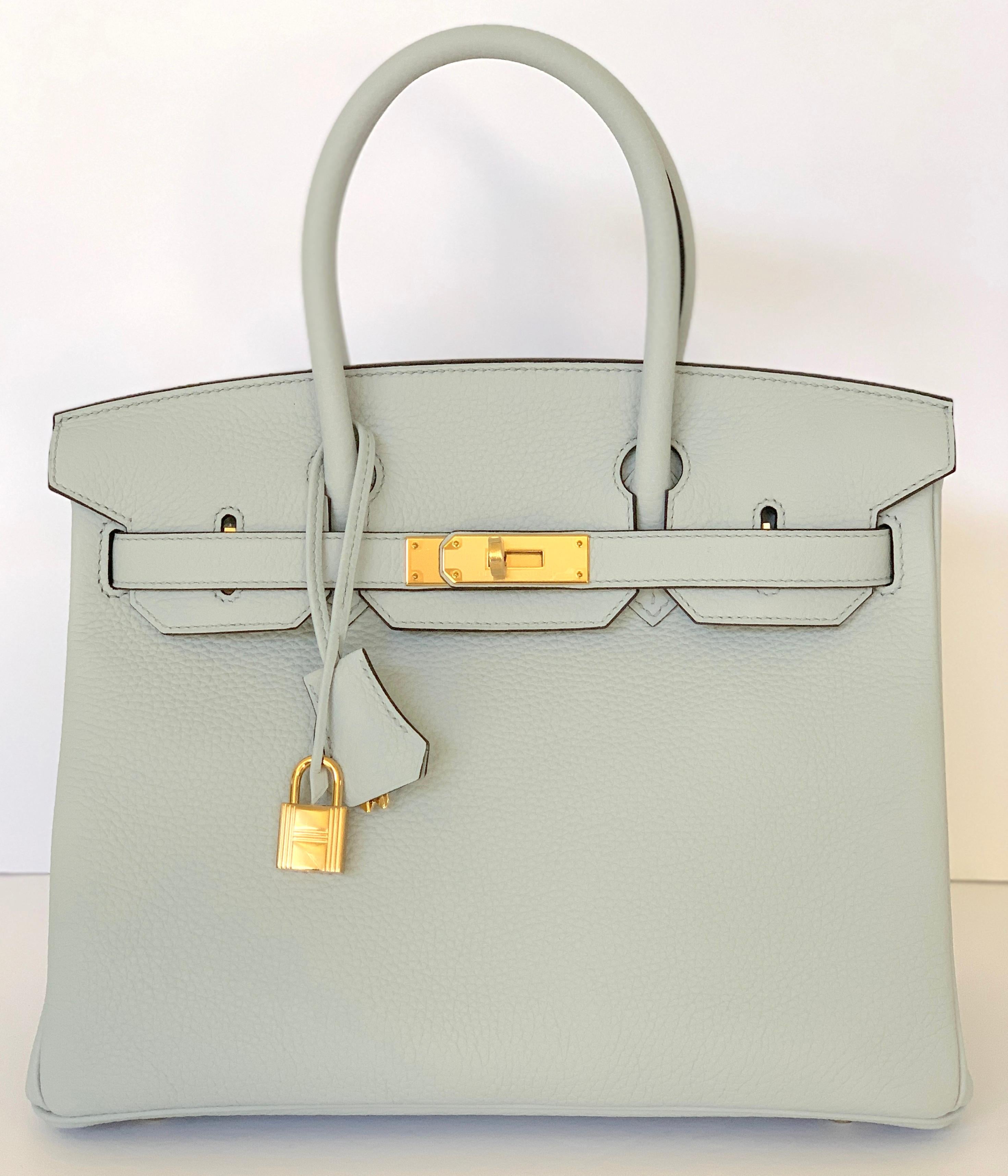 Hermes Blue Pale Birkin 30cm Gold Hardware Clemence In New Condition In West Chester, PA