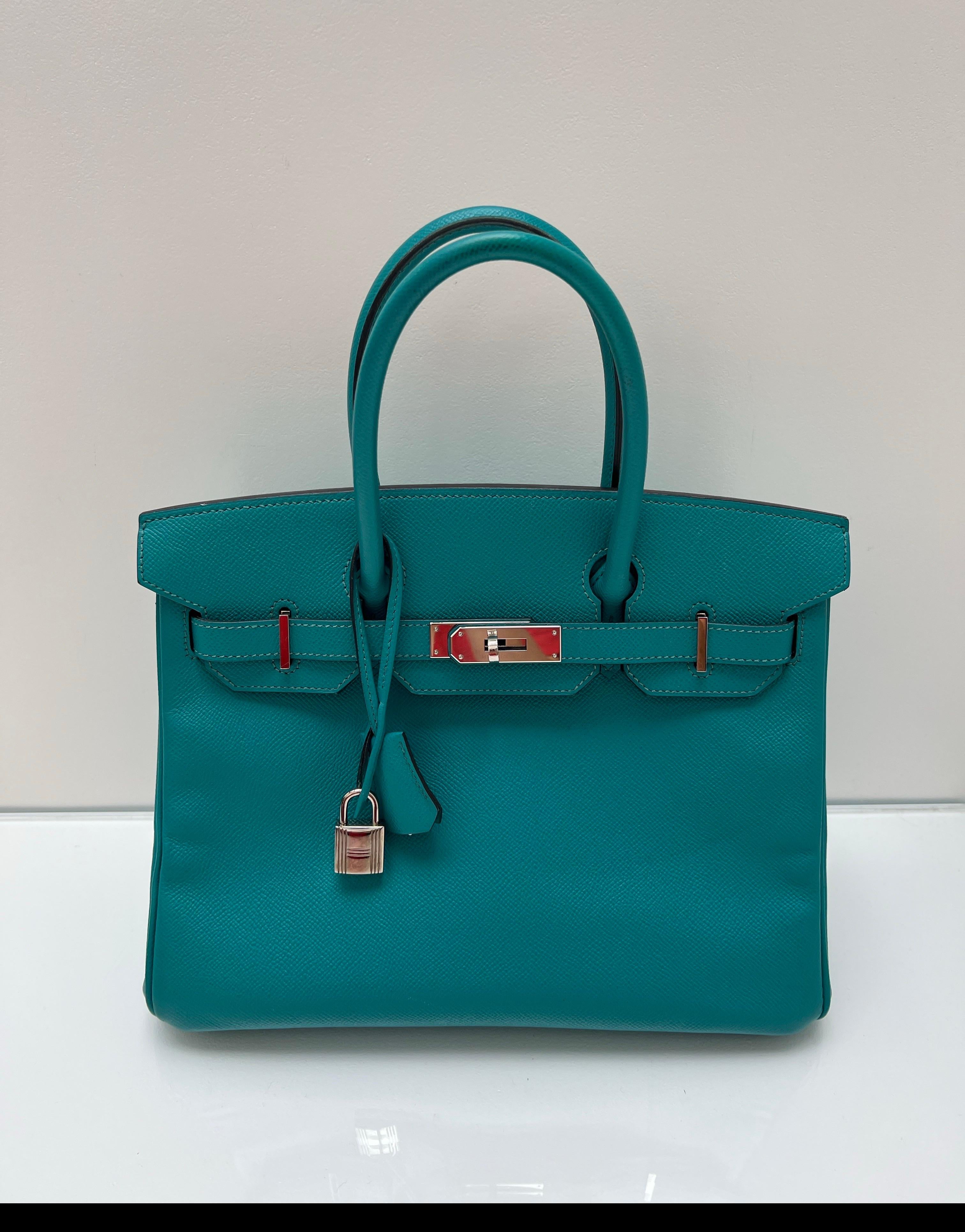 Sac Hermes Birkin 30 bleu Paon en vente 10
