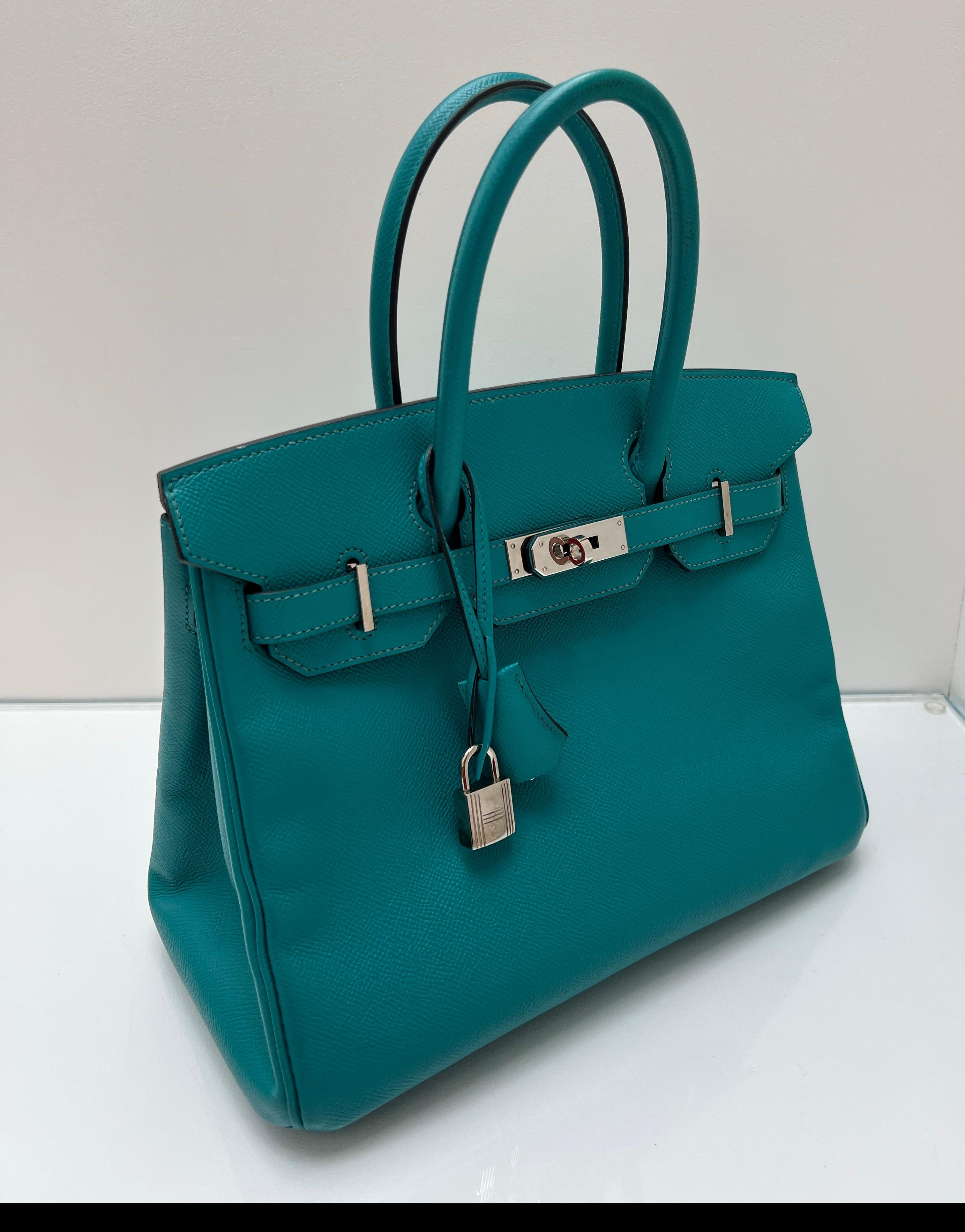 Sac Hermes Birkin 30 bleu Paon en vente 11