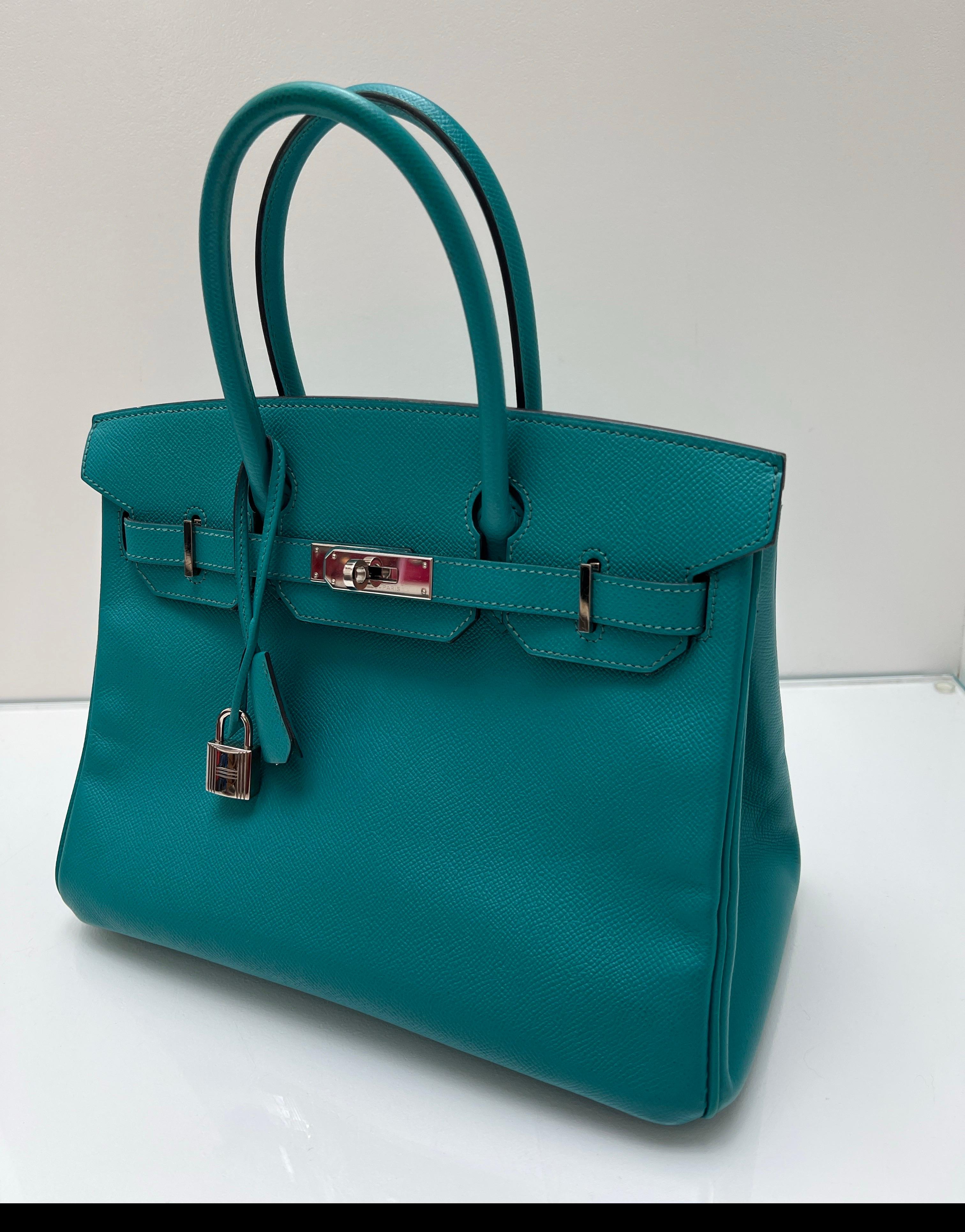 Sac Hermes Birkin 30 bleu Paon en vente 12