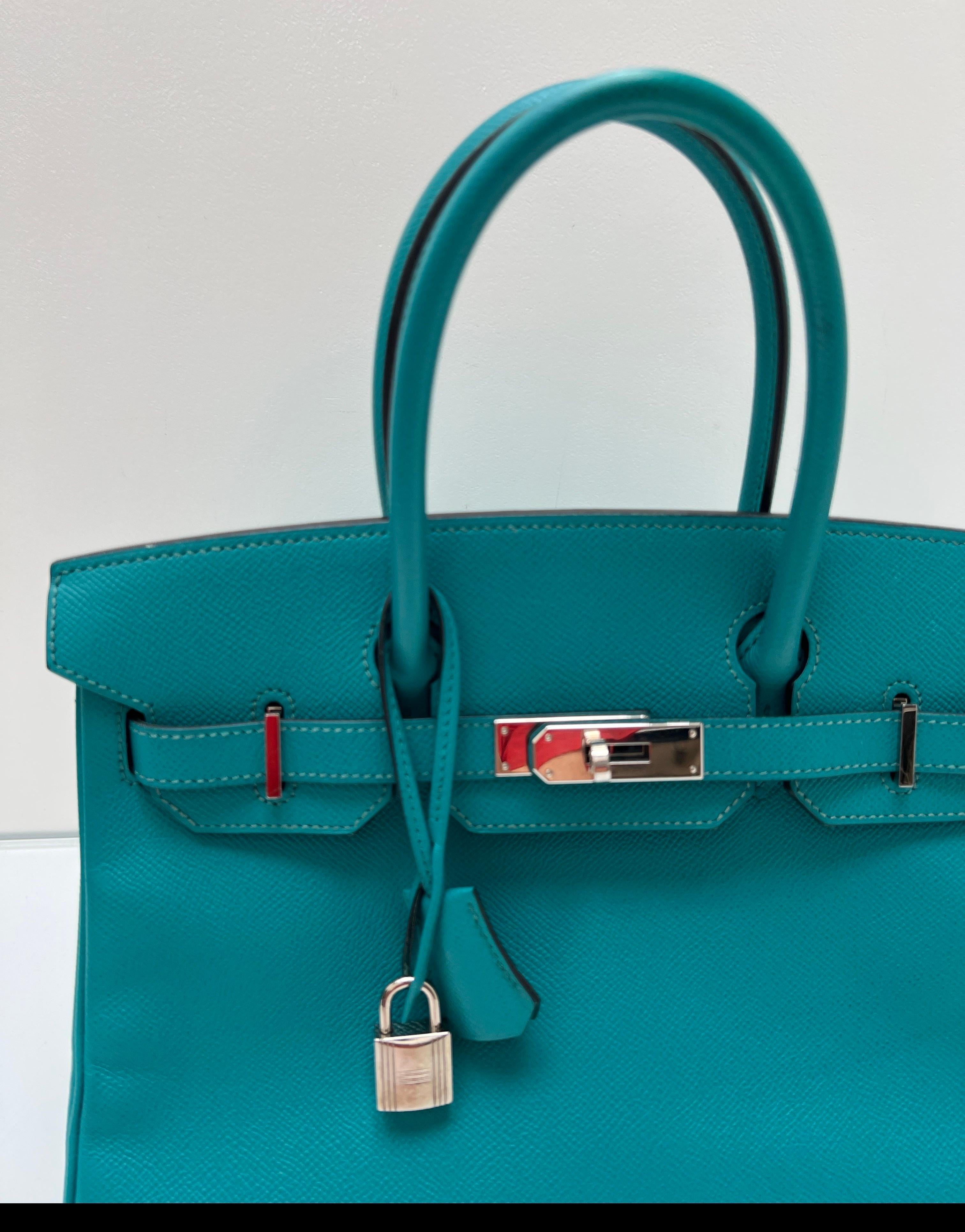 Sac Hermes Birkin 30 bleu Paon en vente 13