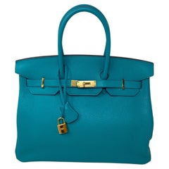 Hermes Blue Paon Birkin 35 Bag 