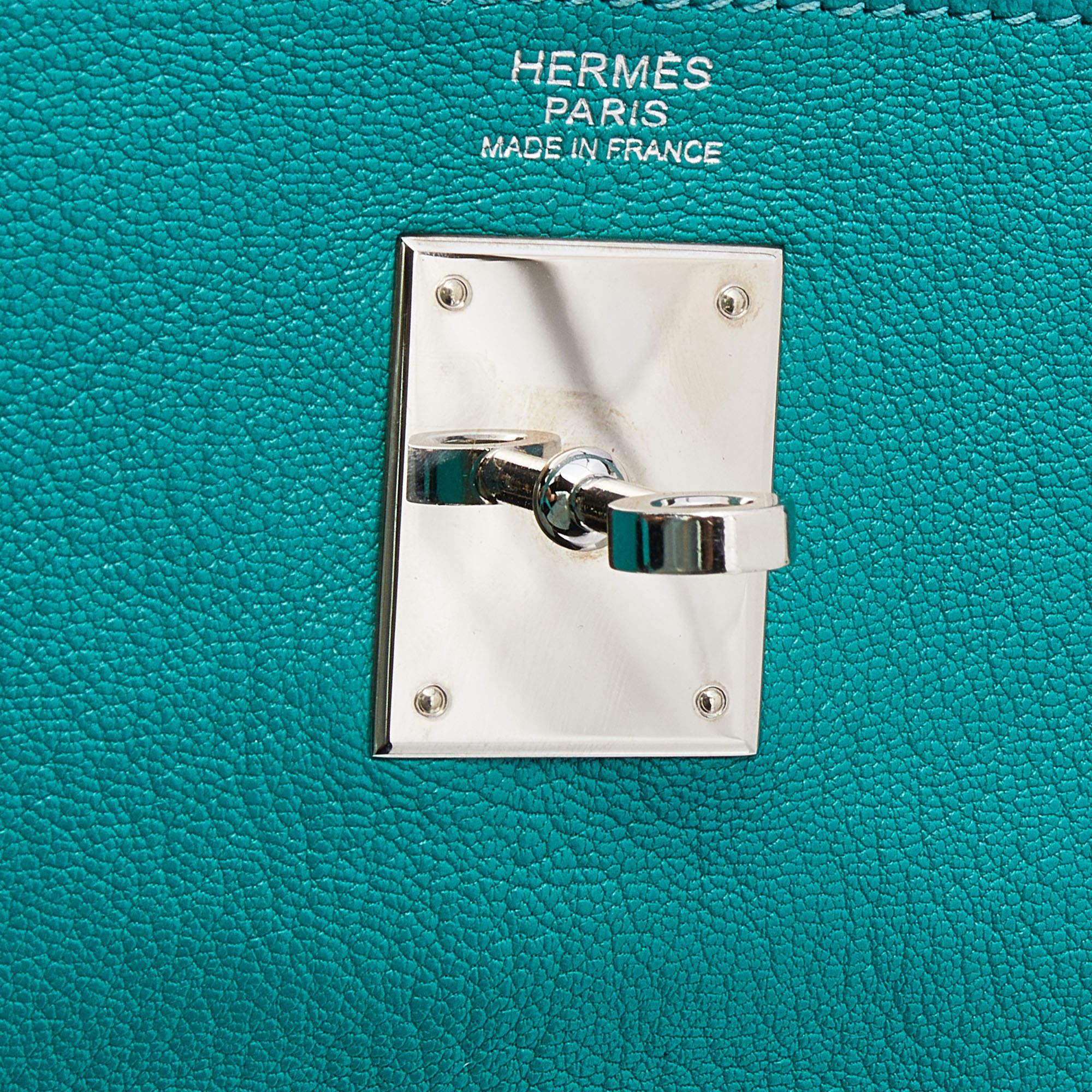 Hermes Blue Paon Chevre Leather Palladium Plated Retourne Kelly 32 Bag 3