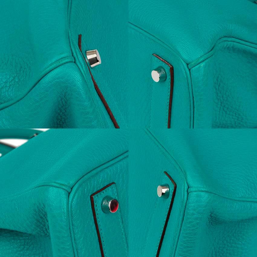 Hermes Blue Paon Chevre Mysore Leather 36cm HAC Birkin Bag For Sale 1
