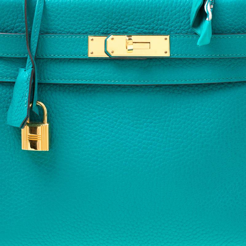 Hermes Blue Paon Clemence Leather Gold Hardware Kelly Retourne 28 Bag 7