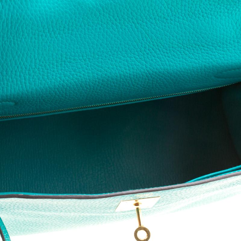 Hermes Blue Paon Clemence Leather Gold Hardware Kelly Retourne 28 Bag 3