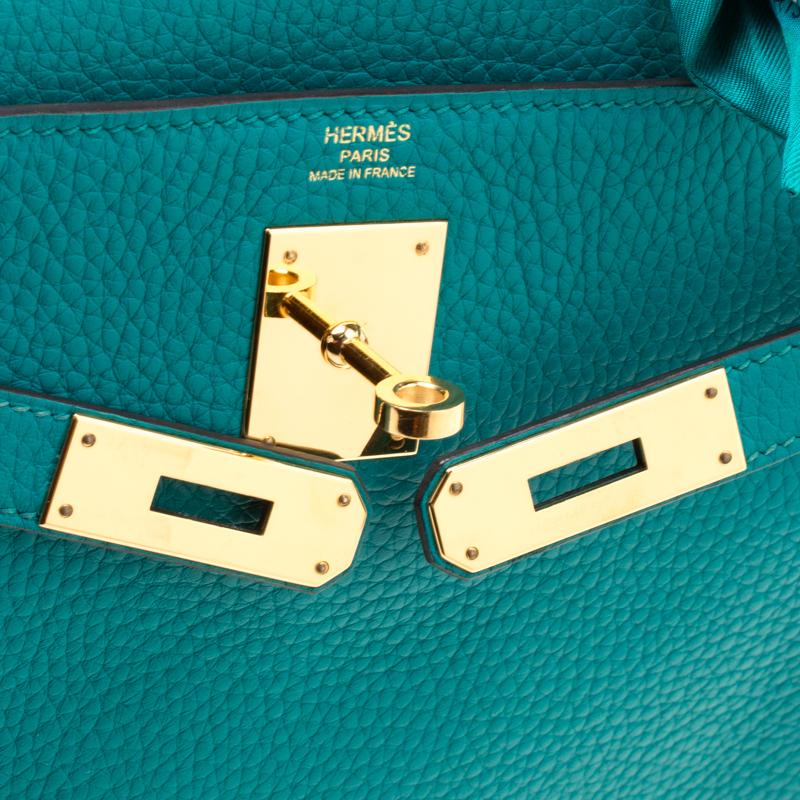Hermes Blue Paon Clemence Leather Gold Hardware Kelly Retourne 28 Bag 5
