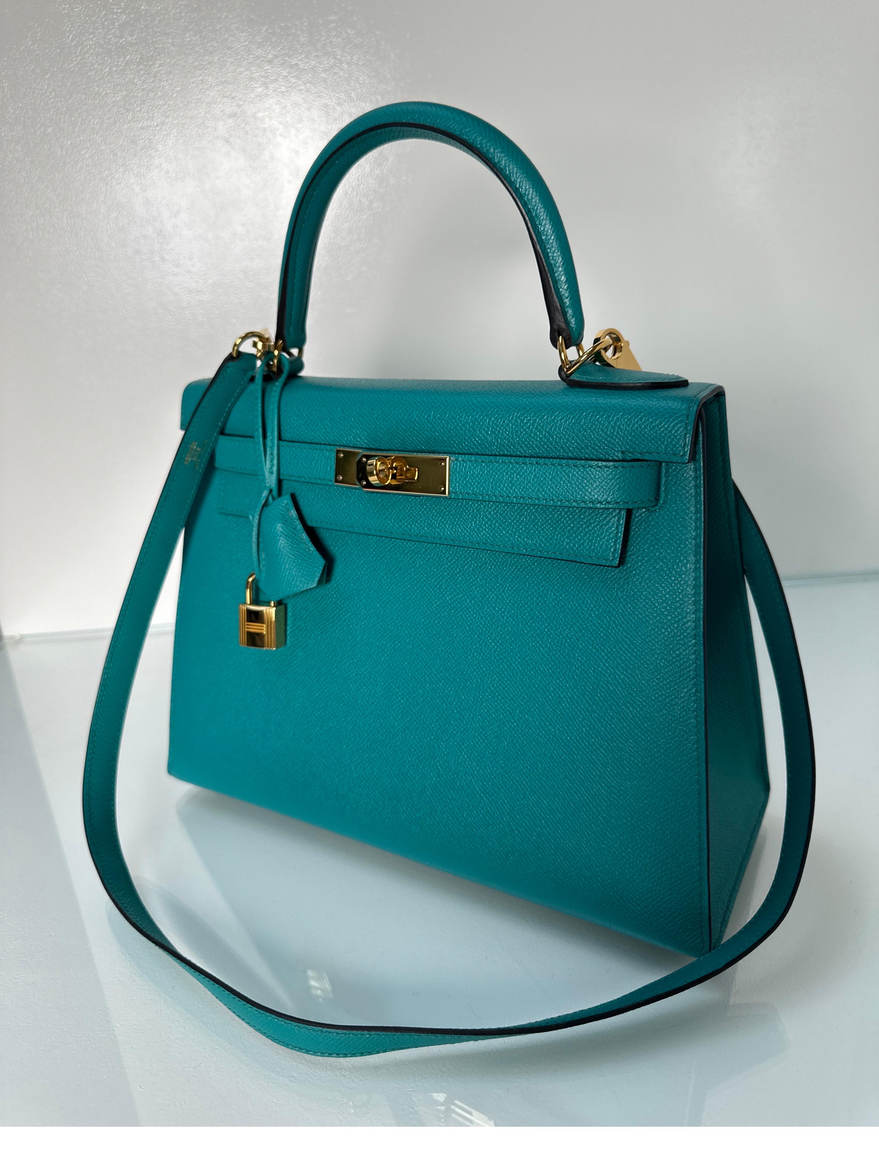 Hermes Blue Paon Kelly 28 Bag 5