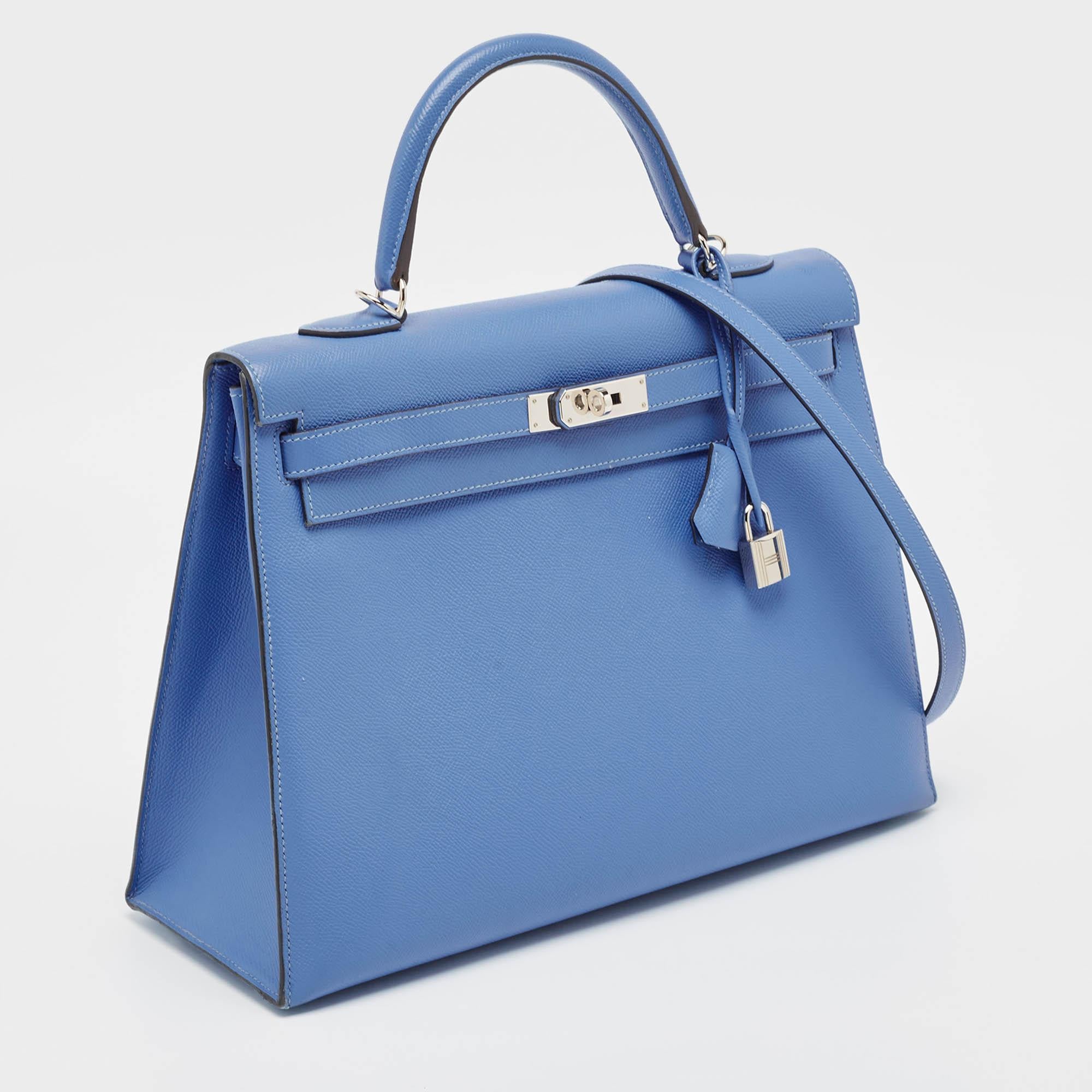 Hermes Blue Paradis Epsom Leather Palladium Hardware Kelly Sellier 35 Bag In Good Condition In Dubai, Al Qouz 2