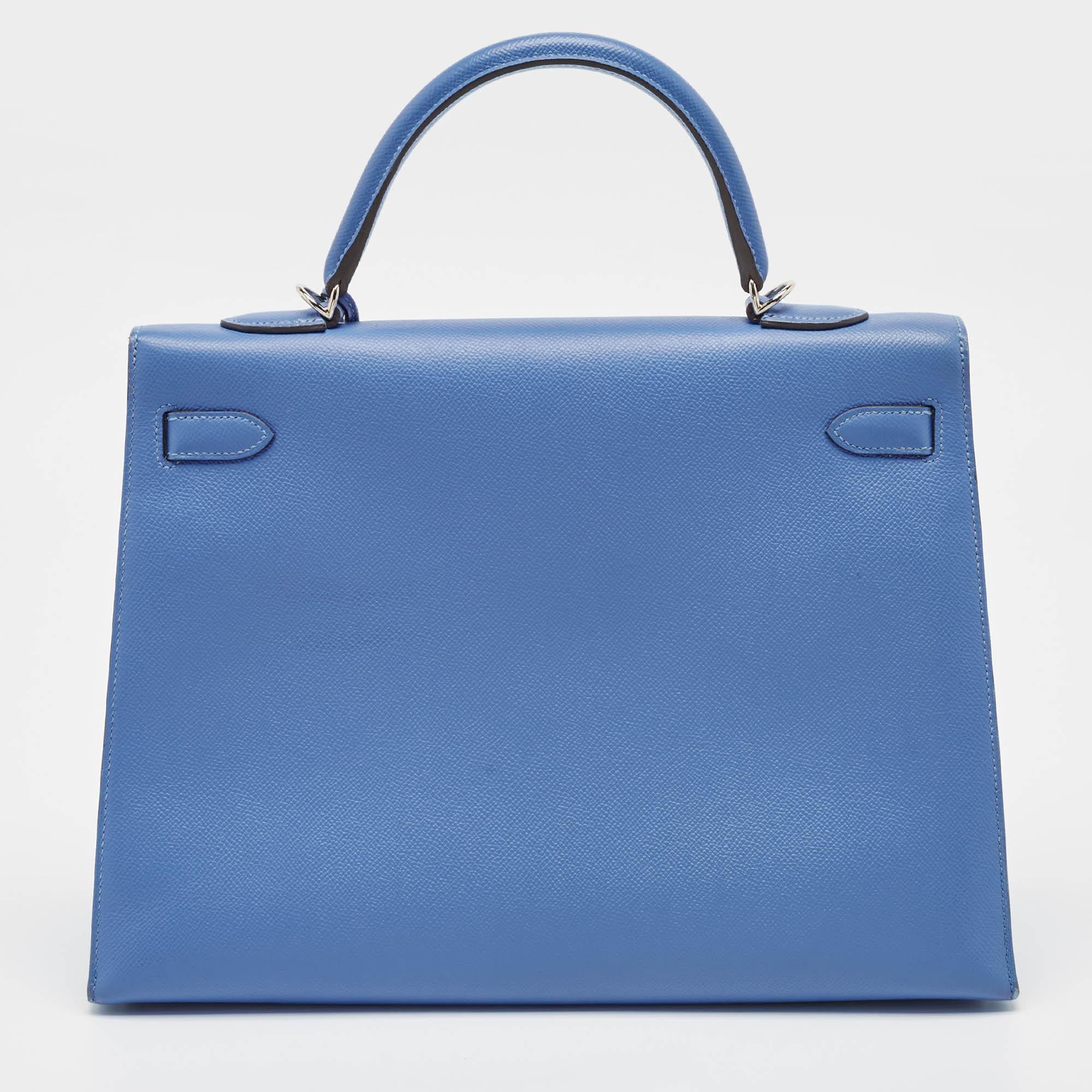 Women's Hermes Blue Paradis Epsom Leather Palladium Hardware Kelly Sellier 35 Bag