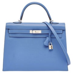 Hermes Blue Paradis Epsom Leather Palladium Hardware Kelly Sellier 35 Bag