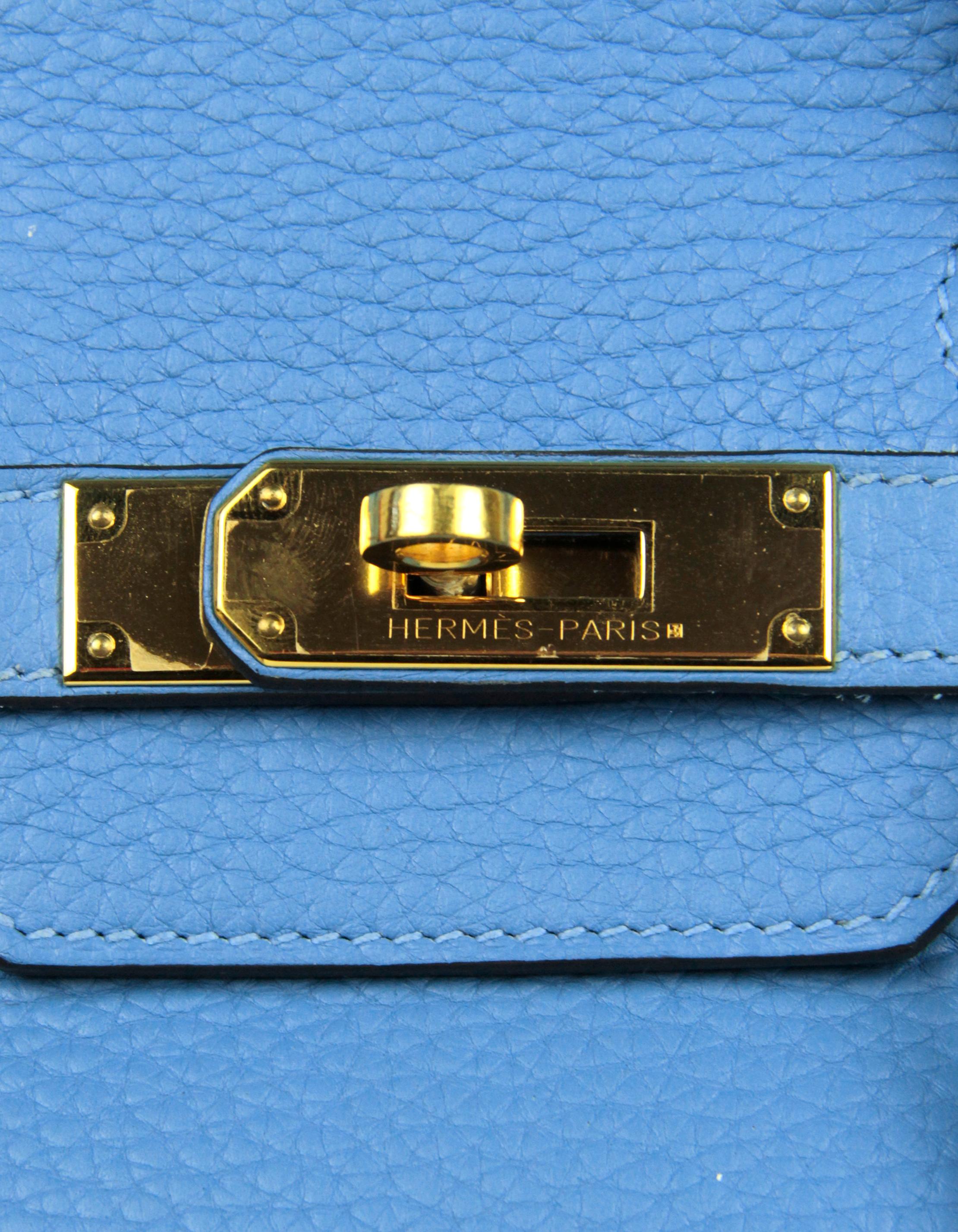 Sac Birkin Hermès modèle Taurillon Clemence en cuir bleu Paradis 35 cm en vente 6