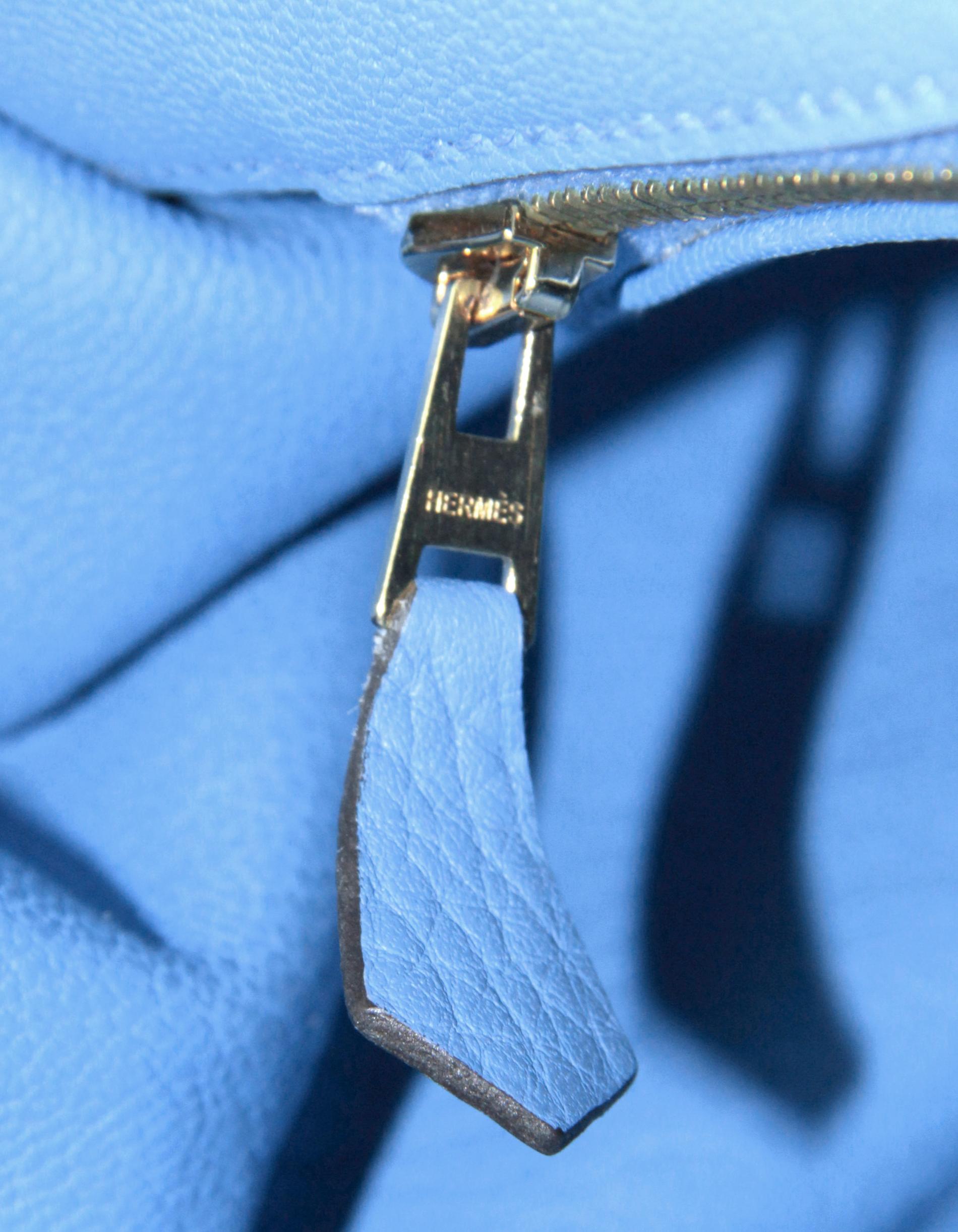 Sac Birkin Hermès modèle Taurillon Clemence en cuir bleu Paradis 35 cm en vente 8