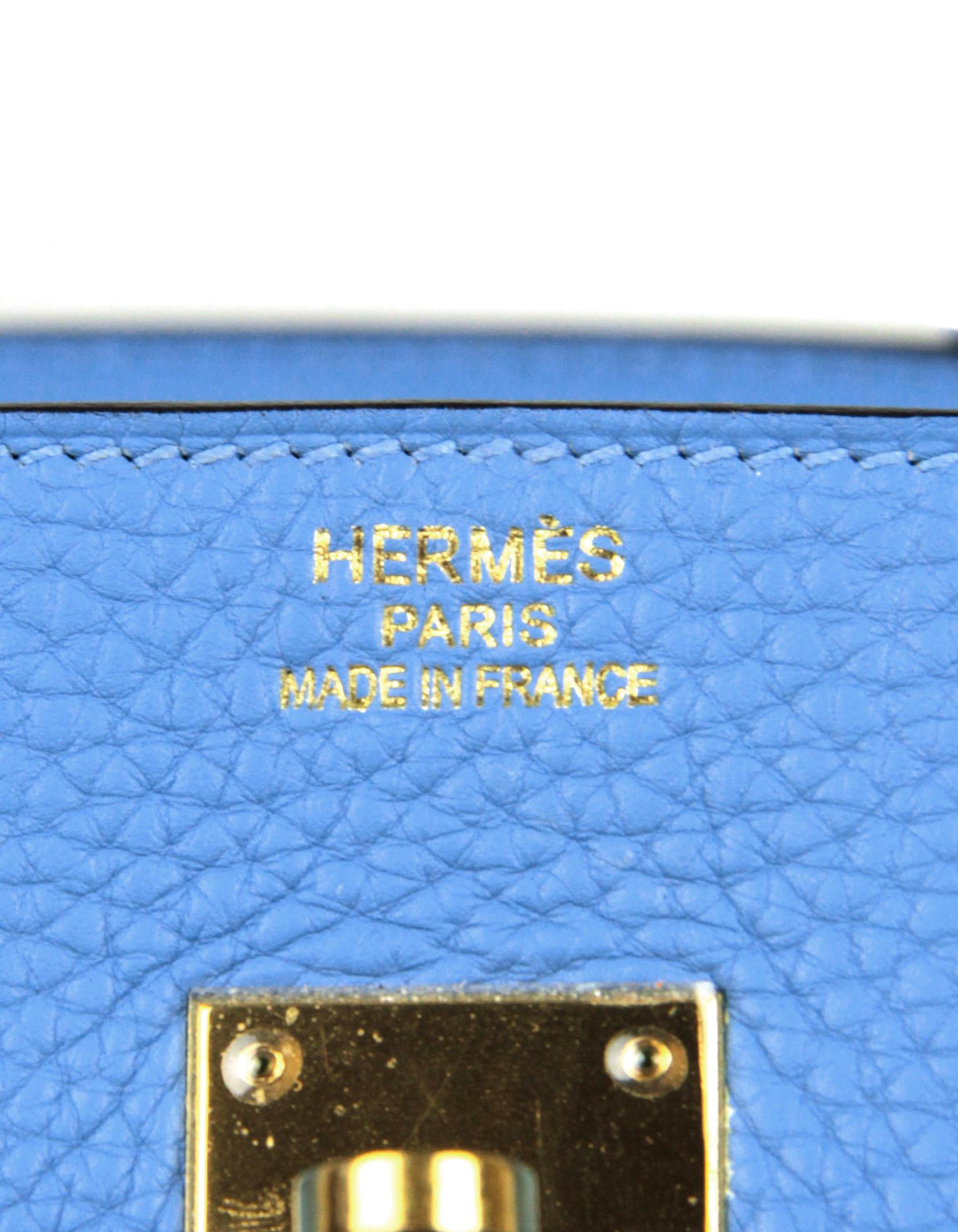 Sac Birkin Hermès modèle Taurillon Clemence en cuir bleu Paradis 35 cm en vente 9