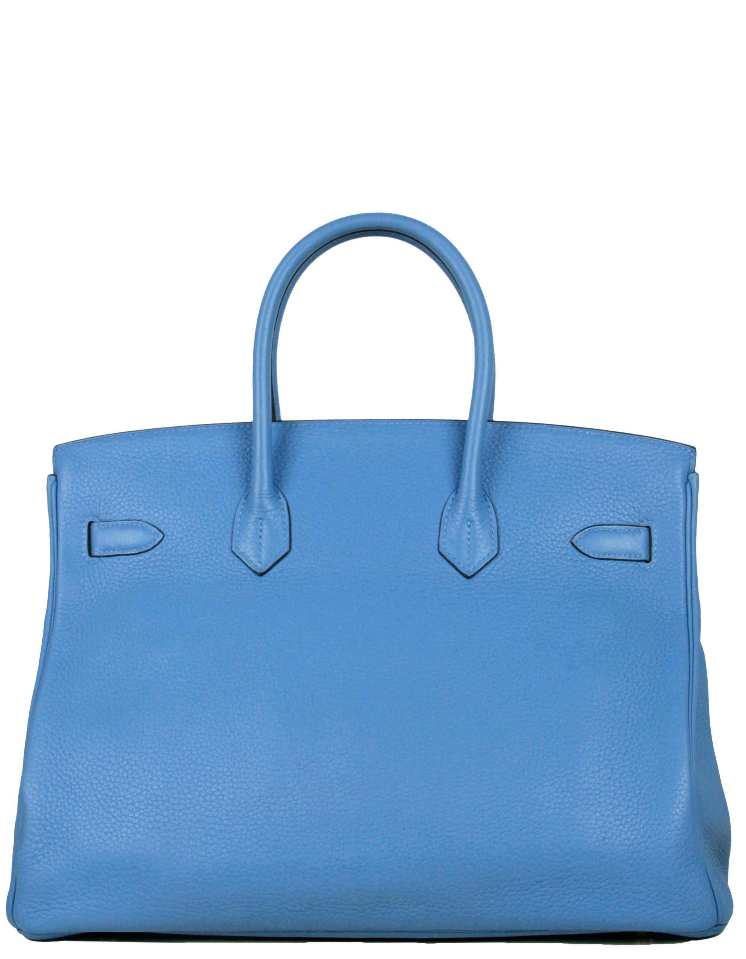 Sac Birkin Hermès modèle Taurillon Clemence en cuir bleu Paradis 35 cm Excellent état - En vente à New York, NY