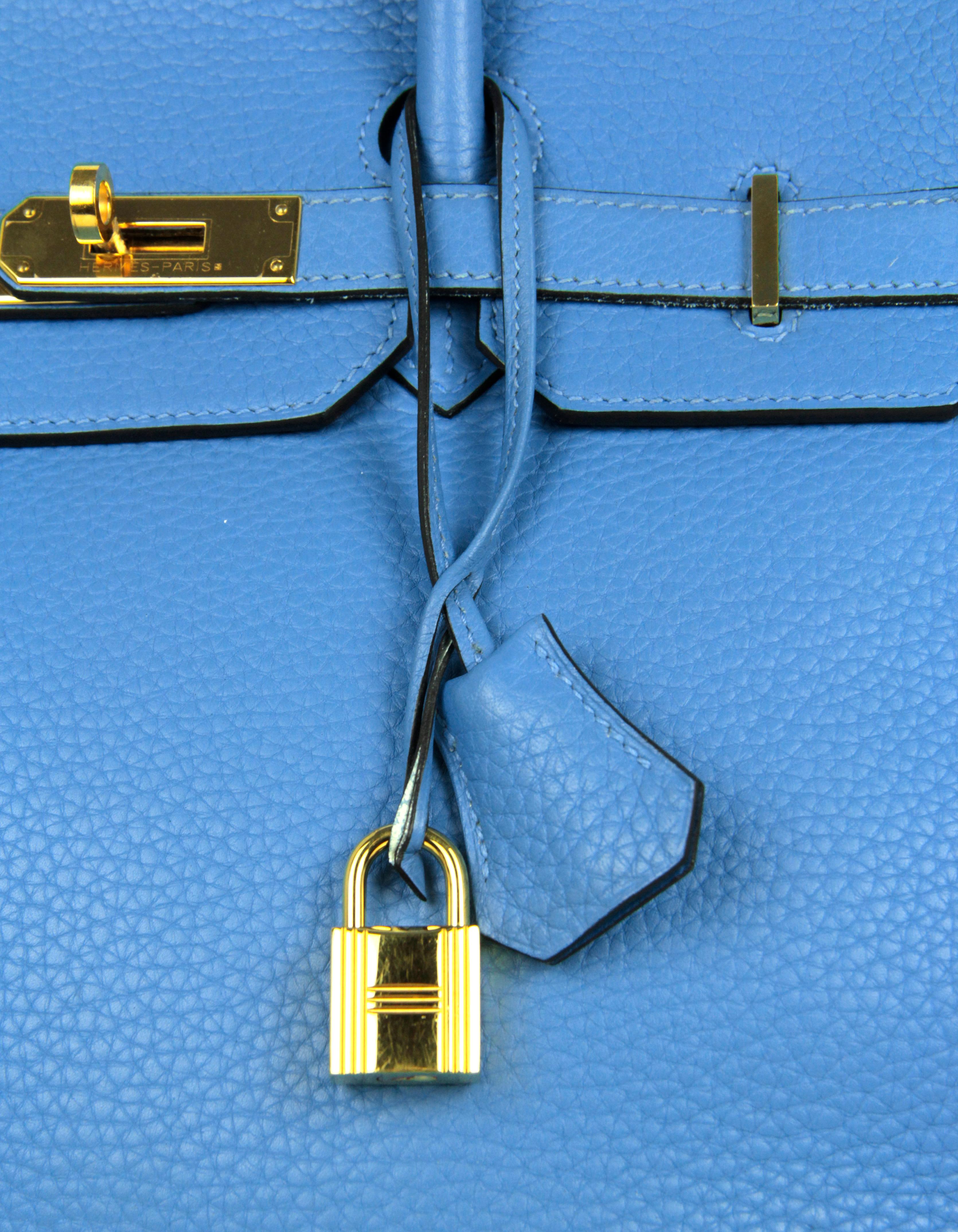 Sac Birkin Hermès modèle Taurillon Clemence en cuir bleu Paradis 35 cm en vente 5