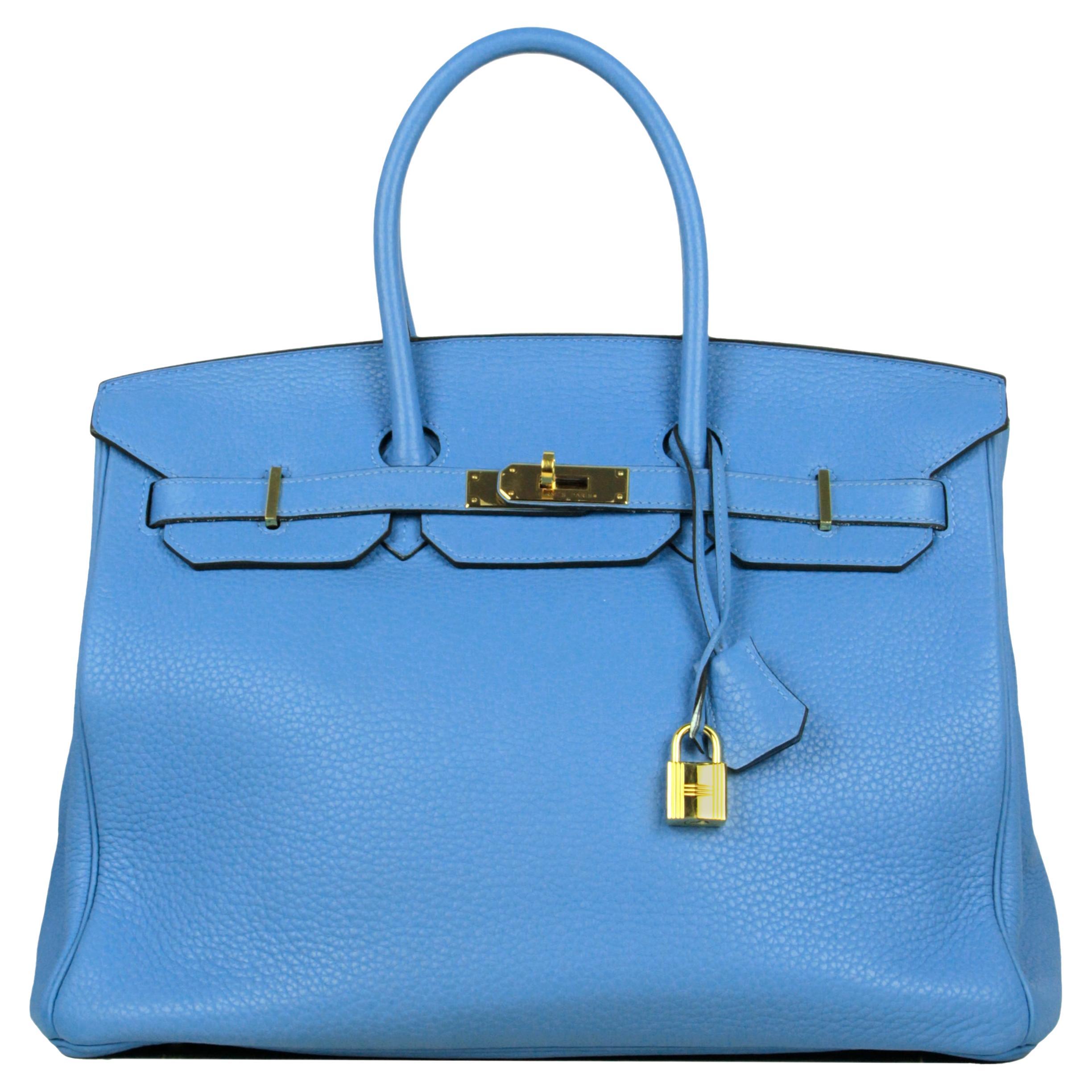 Hermes Blue Paradis Taurillon Clemence Leather 35cm Birkin Bag GHW For Sale