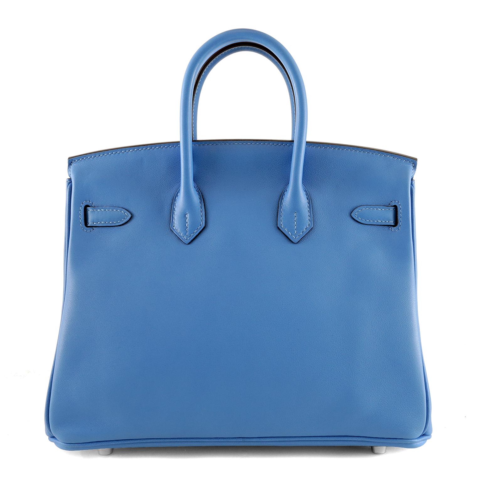 Hermès Blue Paradise Swift Leather 25 cm Birkin Bag- pristine unworn condition
Waitlists exceeding a year are commonplace for the intensely coveted classic leather Birkin bag.  Each piece is hand crafted by skilled artisans and represents the